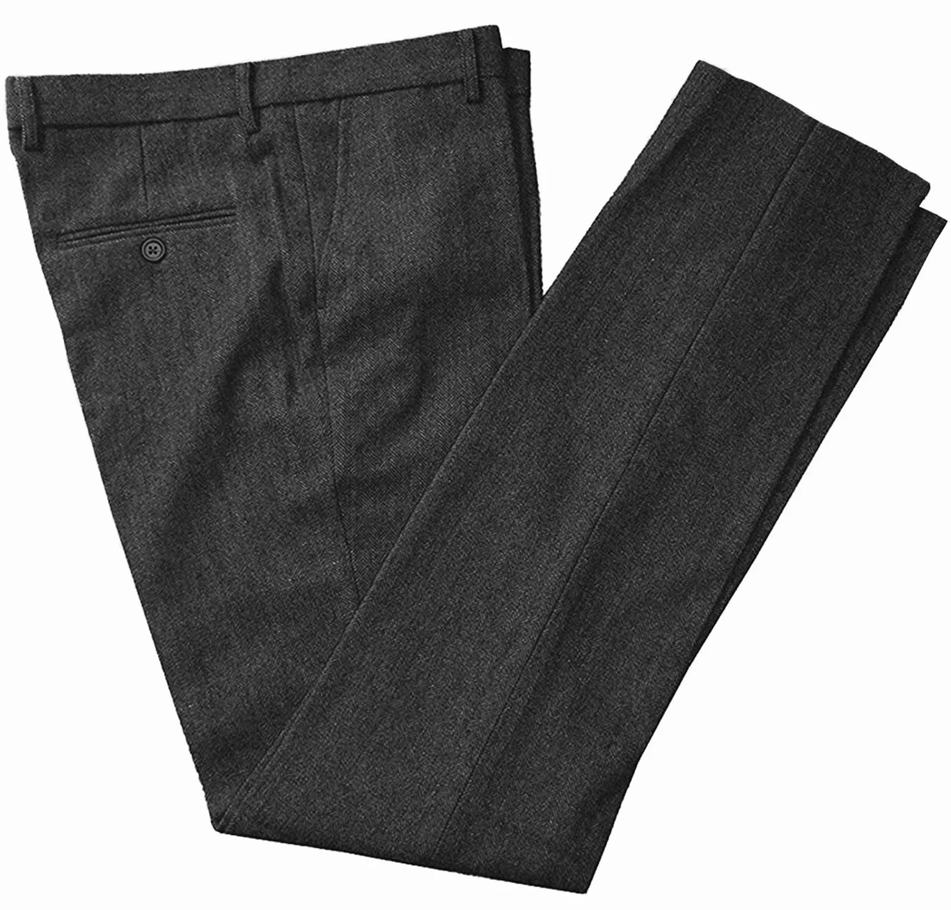 Tuikayoo Męskie spodnie tweed w jodełkę gruba wełna plisowana przód sukienka garnitur spodnie retro