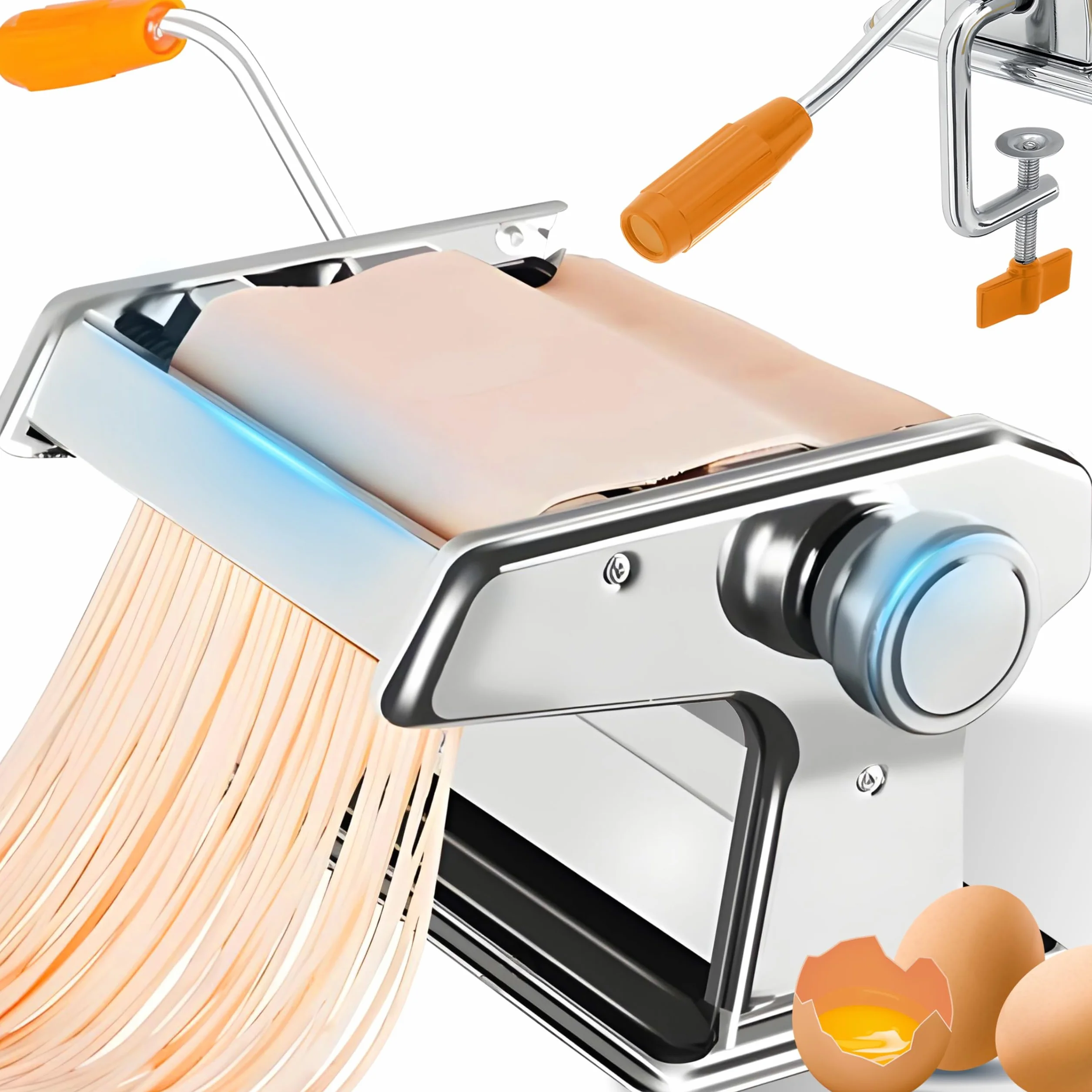 Retoo Ręczna maszynka do makaronu ze stali nierdzewnej, urządzenie do robienia makaronu, maszynka do makaronu do spaghetti, lasagne, tagliatelle, maszynka z wałkiem z zaciskiem stołowym dla
