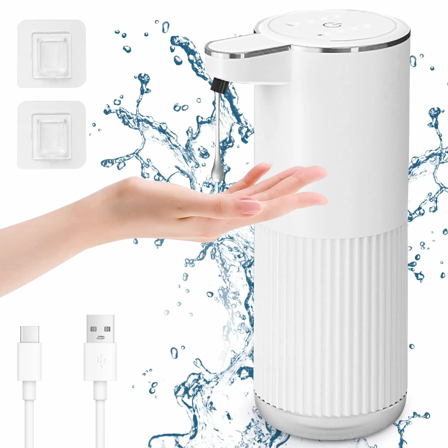 Cuteefun Automatyczny dozownik mydła w płynie, 400 ml naładowalny bezdotykowy dozownik mydła do rąk, 4-poziomowa regulowana objętość płynu, IPX5 wodoodporny, naścienny dozownik mydła do kuchni