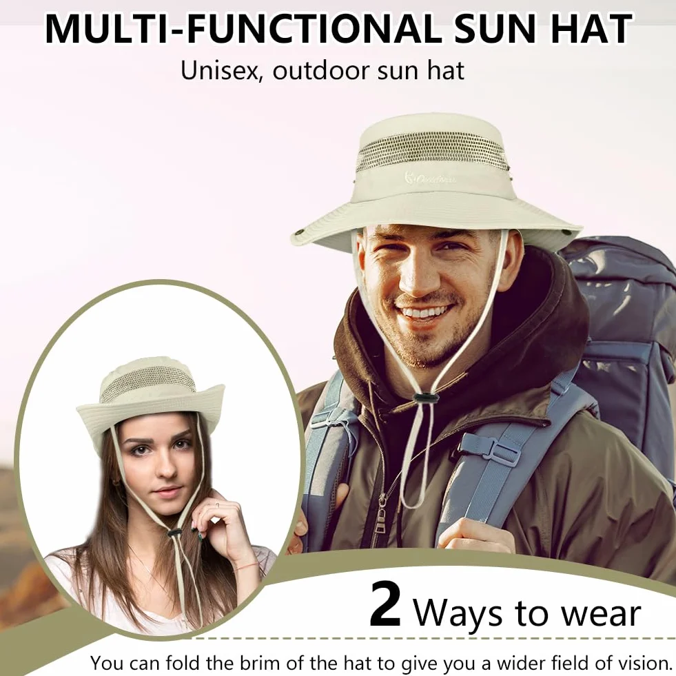 Kapelusze typu bucket uniseks UPF50+, safari, ochrona przed promieniowaniem UV, szerokie rondo, turystyczna, oddychająca, siateczkowa, letnia, lekka, przenośna, składana, na wędkowanie,