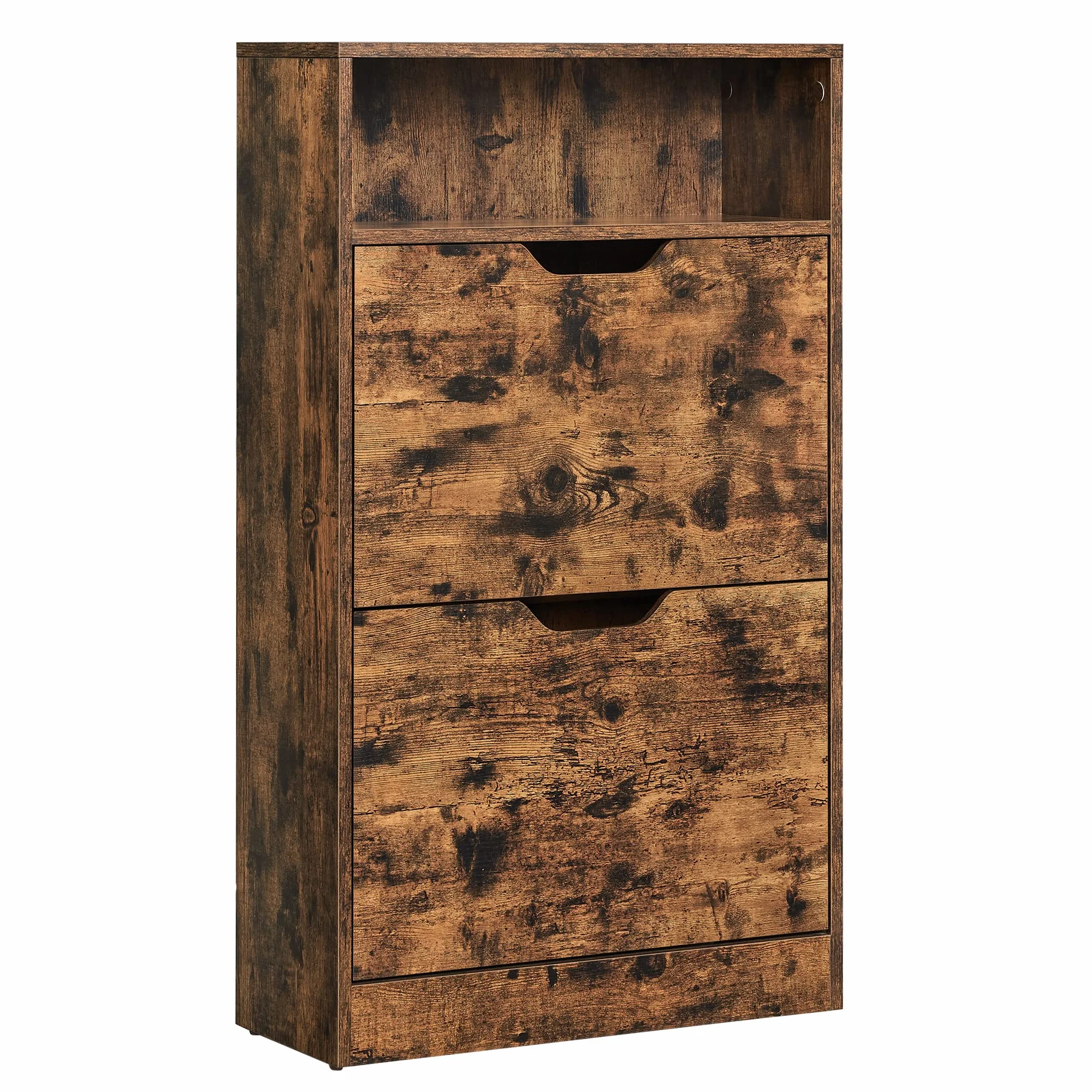 VASAGLE Szafka na buty z 2 klapami z otwartą półką 60 x 24 x 102 cm rustykalny brąz