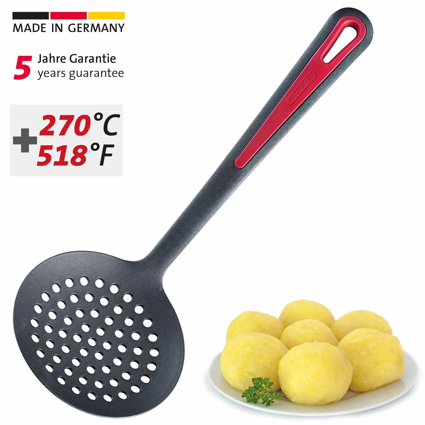 Westmark Łyżka cedzakowa Odporność na temp. do 270°C, PPA, Długość: 32,2 cm, Gallant Plus, Czerwona/Czarna, 29502275