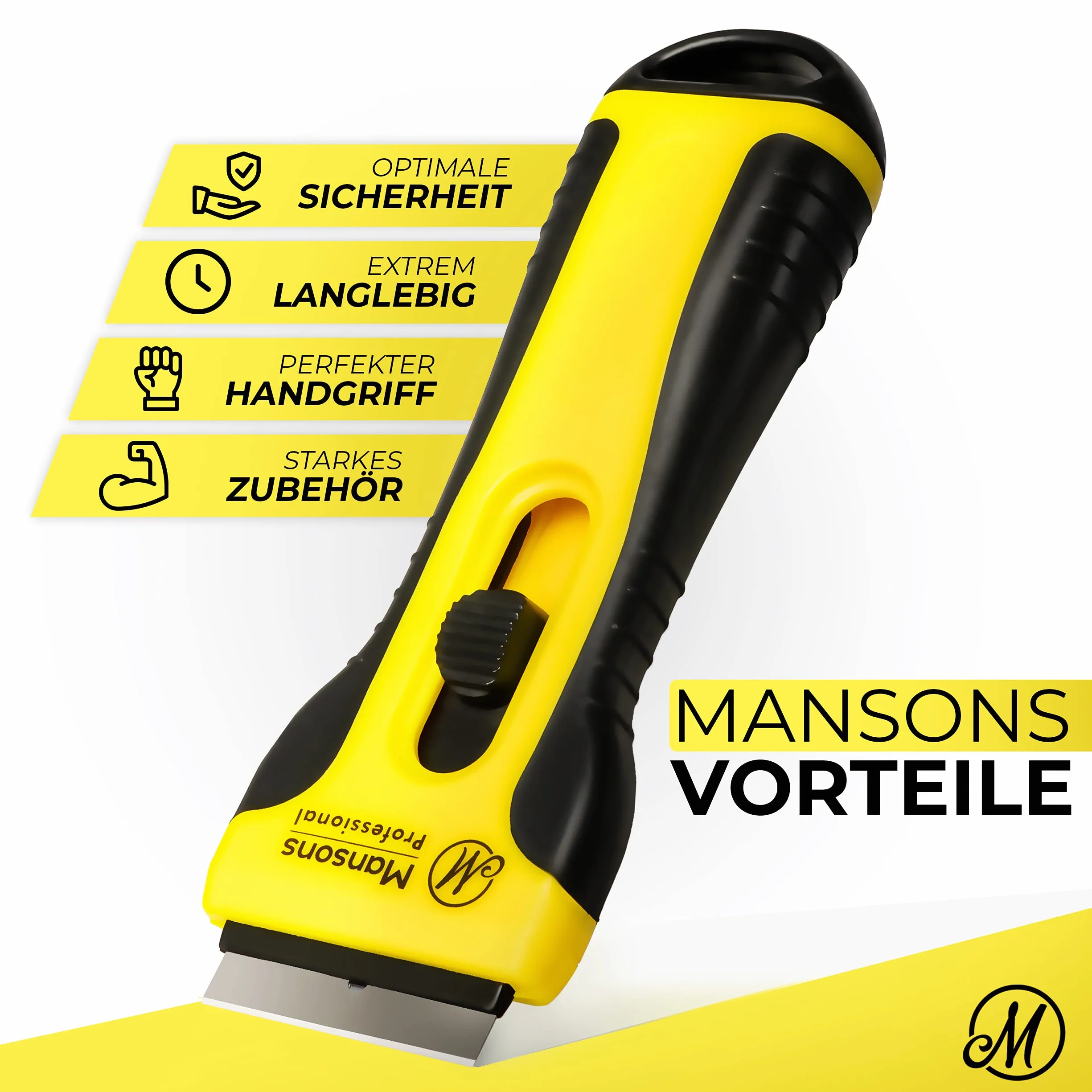 Mansons Profesjonalny skrobak do płyt ceramicznych-Twój niezawodny skrobak do kuchni i do domu-Solidna skrobaczka do płyt kuchennych z uchwytem typu Soft-Touch- 15 Wymienne ostrza w zestawie ze skrobakiem