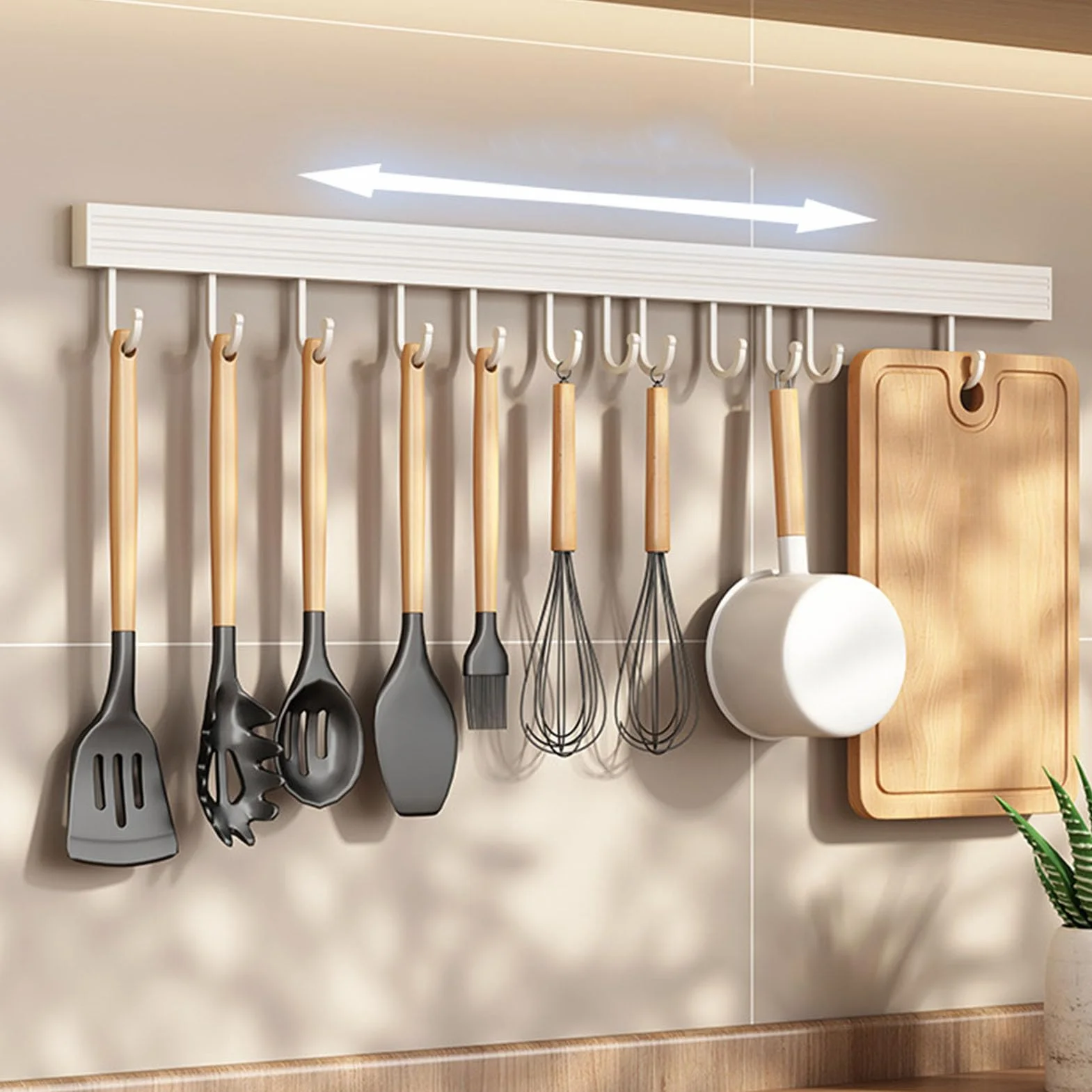 Aluminiowy Wieszak Kuchenny na Przybory 30 cm 6 Haczyków Bez Dziurkacza