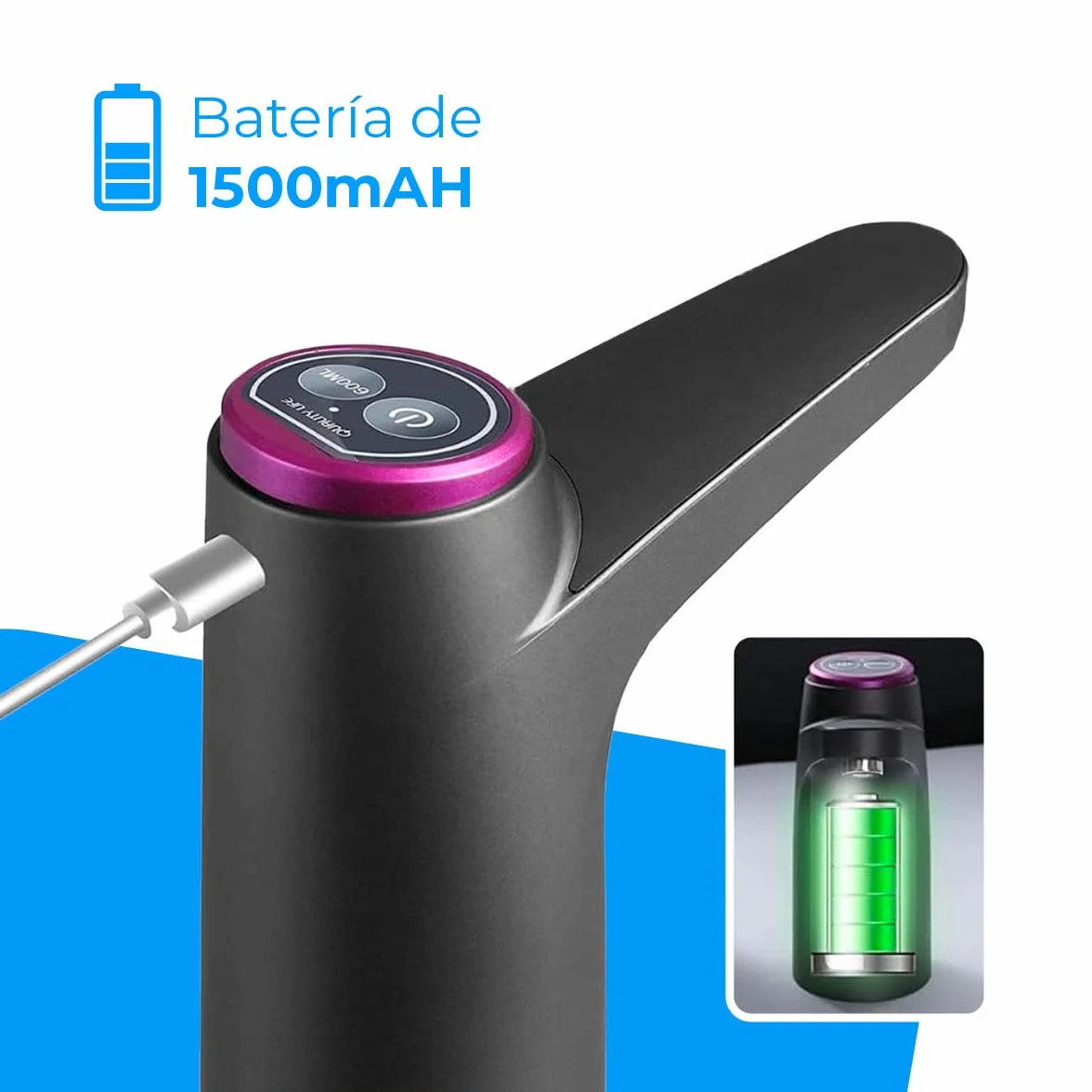 NK Waterdispenser LED Indicator USB Oplaadbare 1200 mAh Batterij Silicone Compatibel 4,5L-18,9L Zwart