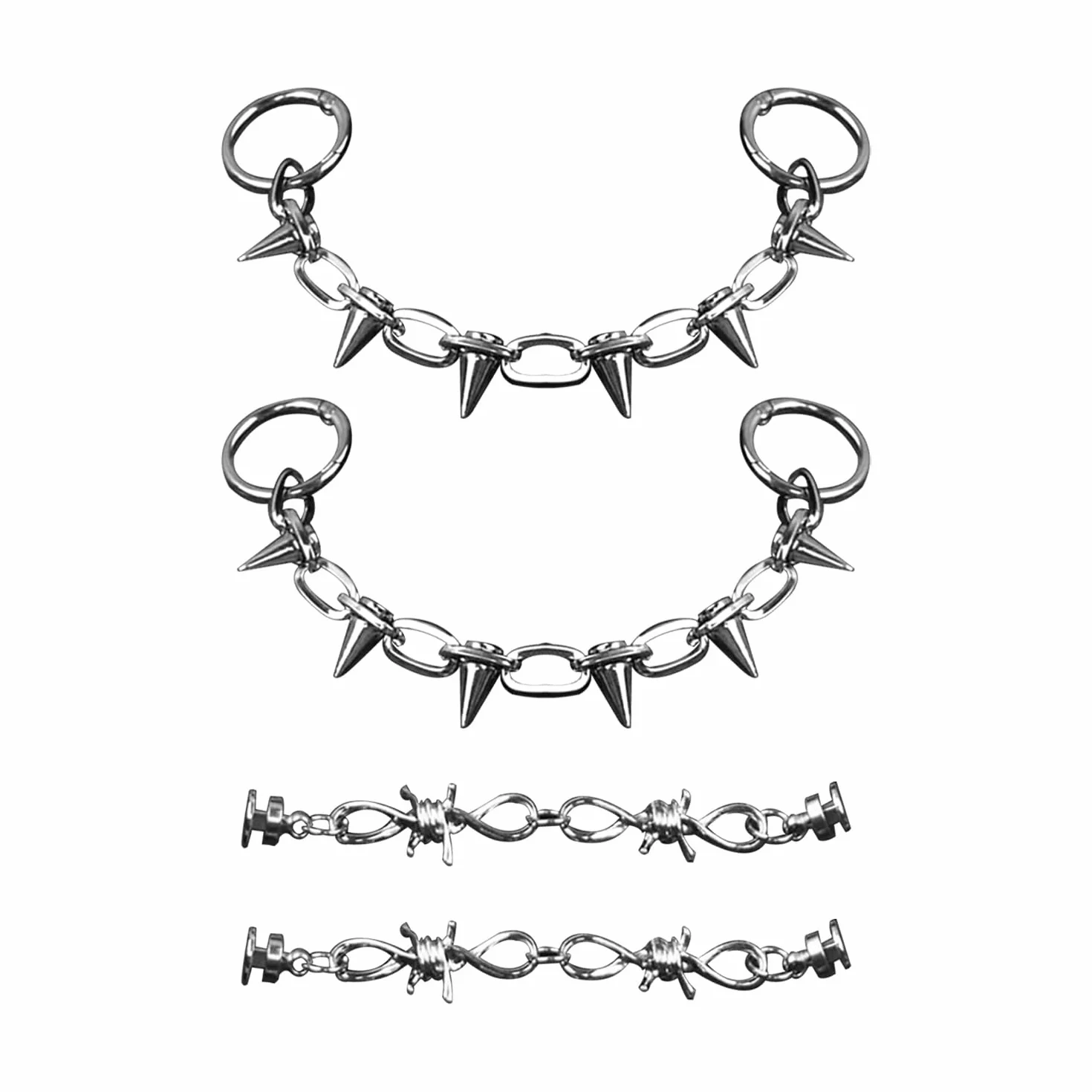 2 Metalowe Ozdoby do Butów z Łańcuszkiem, Ćwiekami i Kolcami - Zdejmowane, Punkowe na Urodziny, Festiwal, Imprezę - One Size, Metal