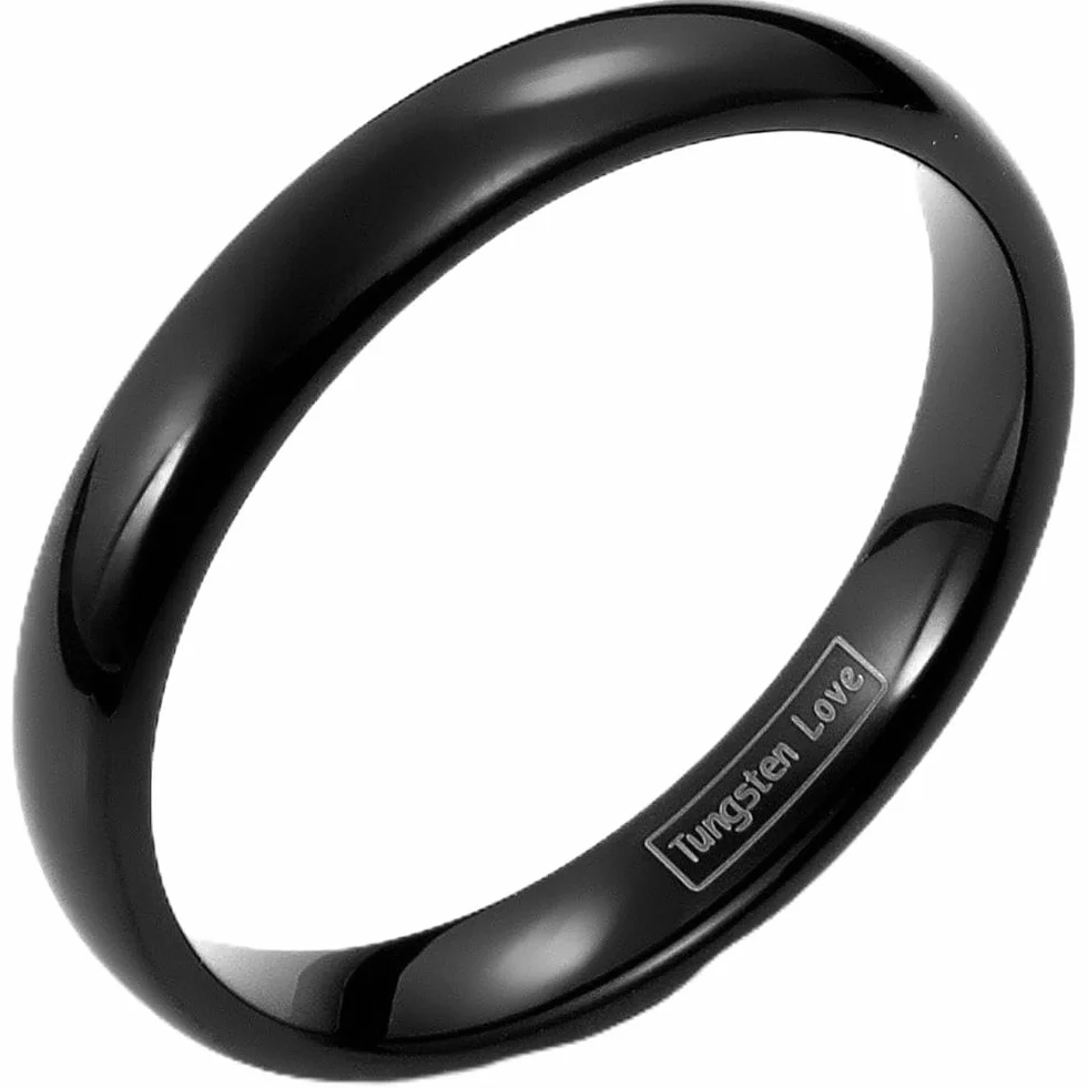 JewelryWe Biżuteria męska i damska obrączka z węglika wolframu, uniseks, szerokość 4 mm, na zaręczyny, ślub, czarny, rozmiar od 49 do 67