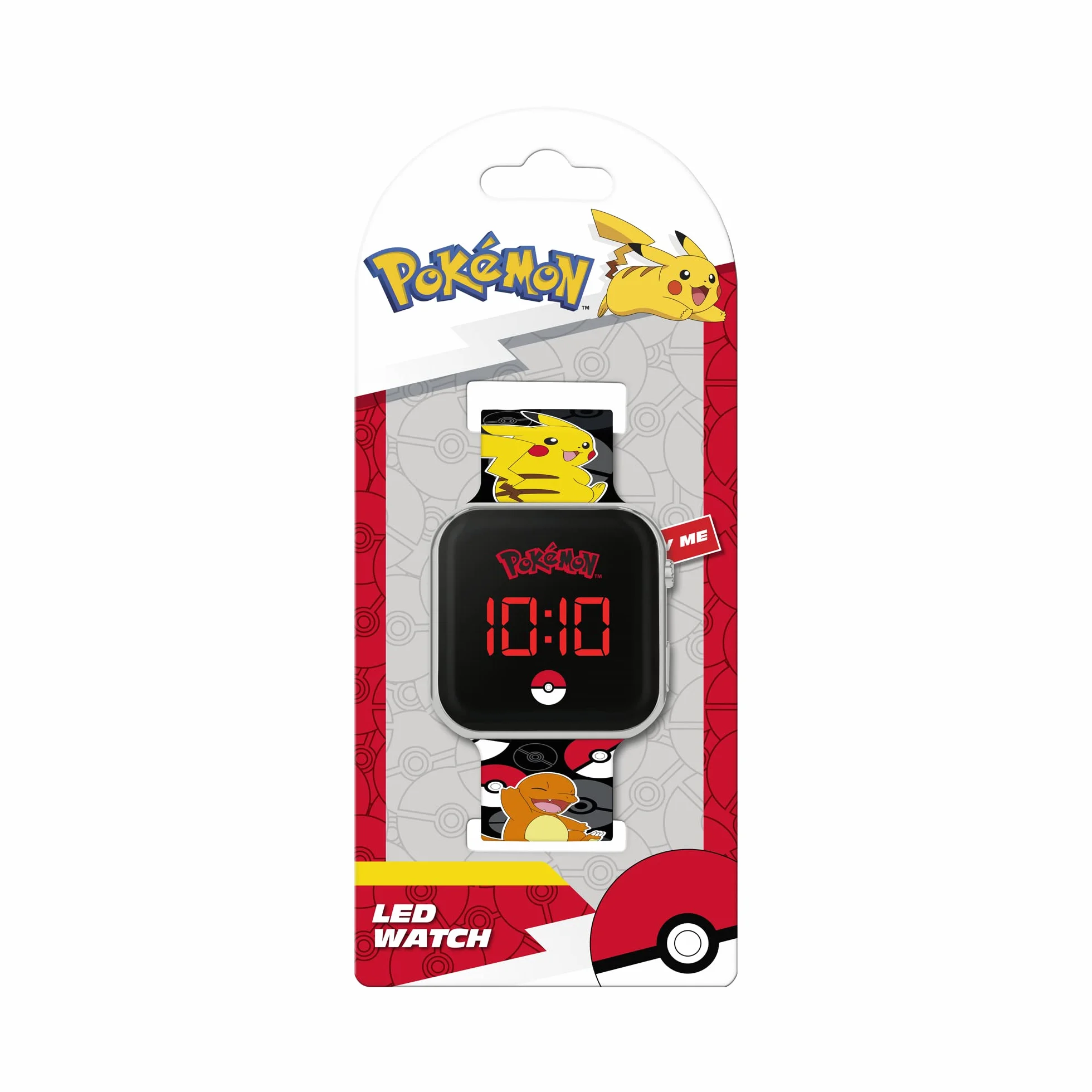 Pokemon Cyfrowy zegarek kwarcowy dla chłopców z silikonowym paskiem POK4322, Czarny nadruk, pasek