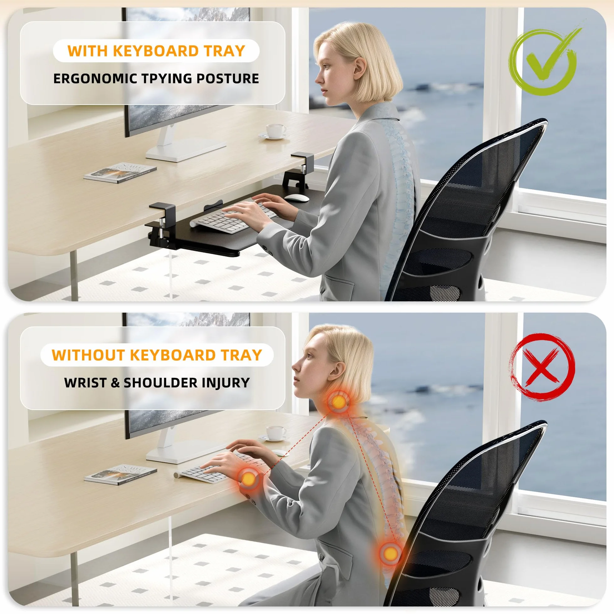 ERGOMAKER Półka na klawiaturę z uchwytem zaciskowym C, ergonomiczna, czarna
