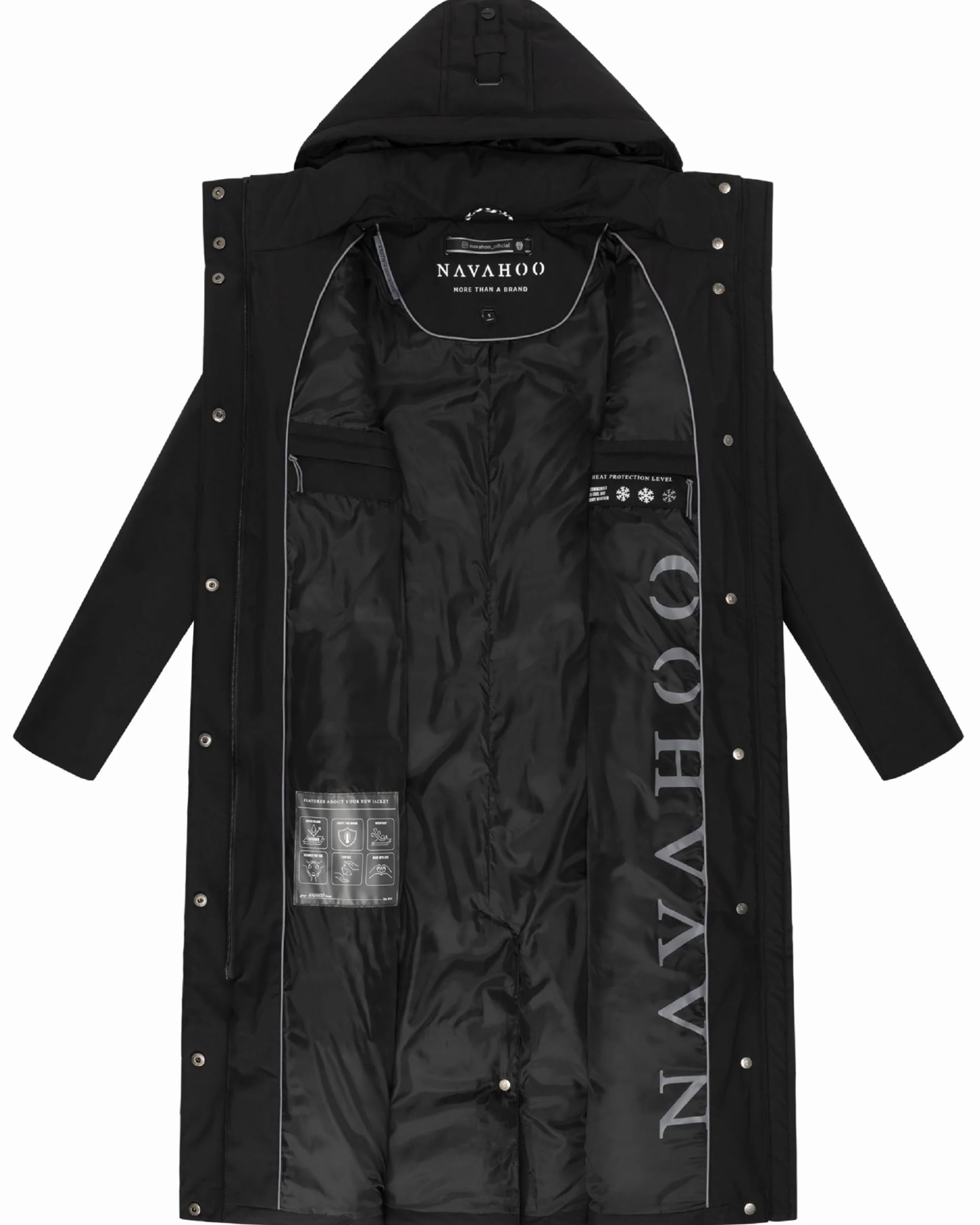 Navahoo Damski płaszcz zimowy, ciepła, wodoodporna parka z (zdejmowanym) kapturem i paskiem w talii, Waldbummler 14 XS-3XL