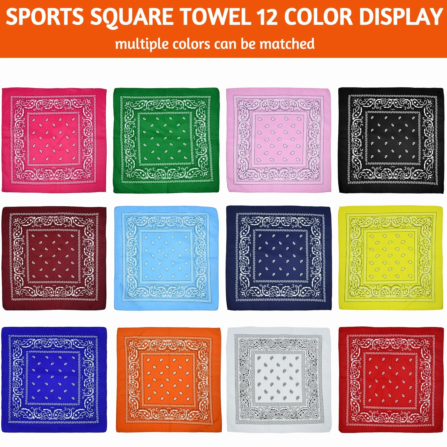 12 sztuk bandany damskie, 55x55cm chustka na głowę męska, kwadratowa bandana męska z poliestru, 12 kolorów paisley bandana chustka na szyję, dla dorosłych i dzieci