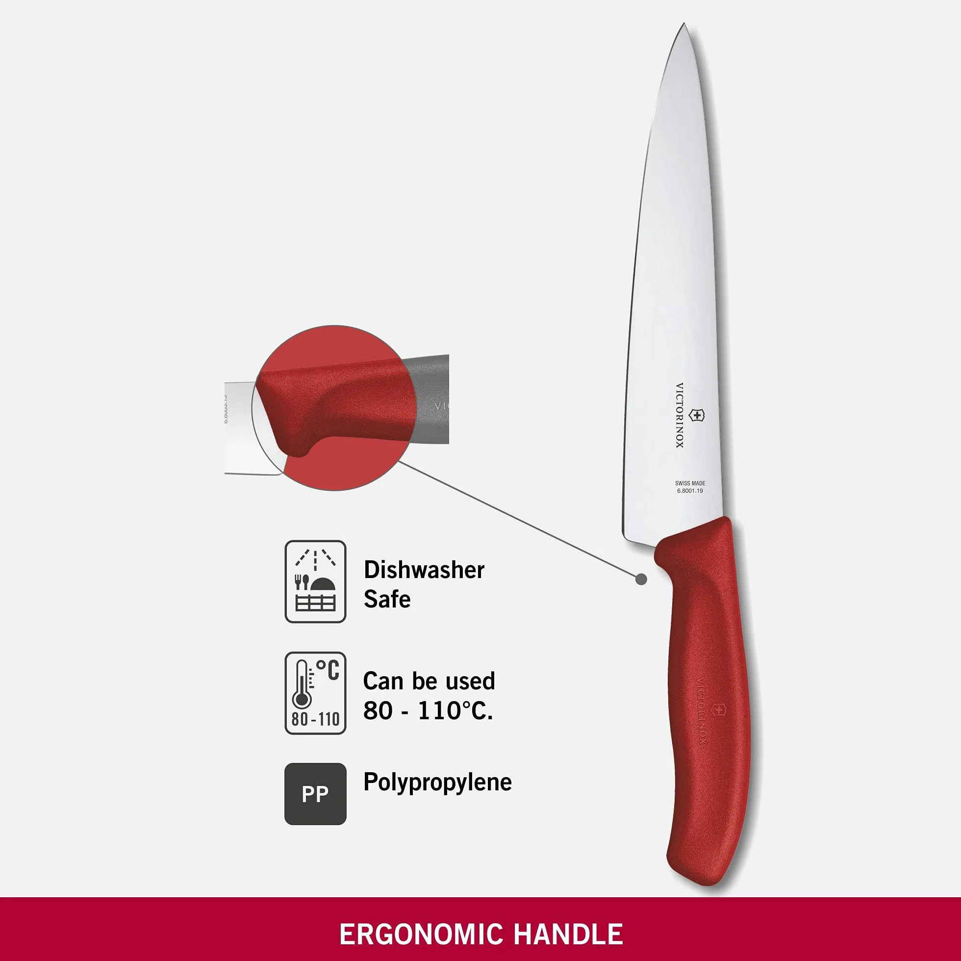 Victorinox Swiss Classic Tranchiermesser 6.8001.19B, Extra scharfe Klinge, Rot, Spülmaschinengeeignet