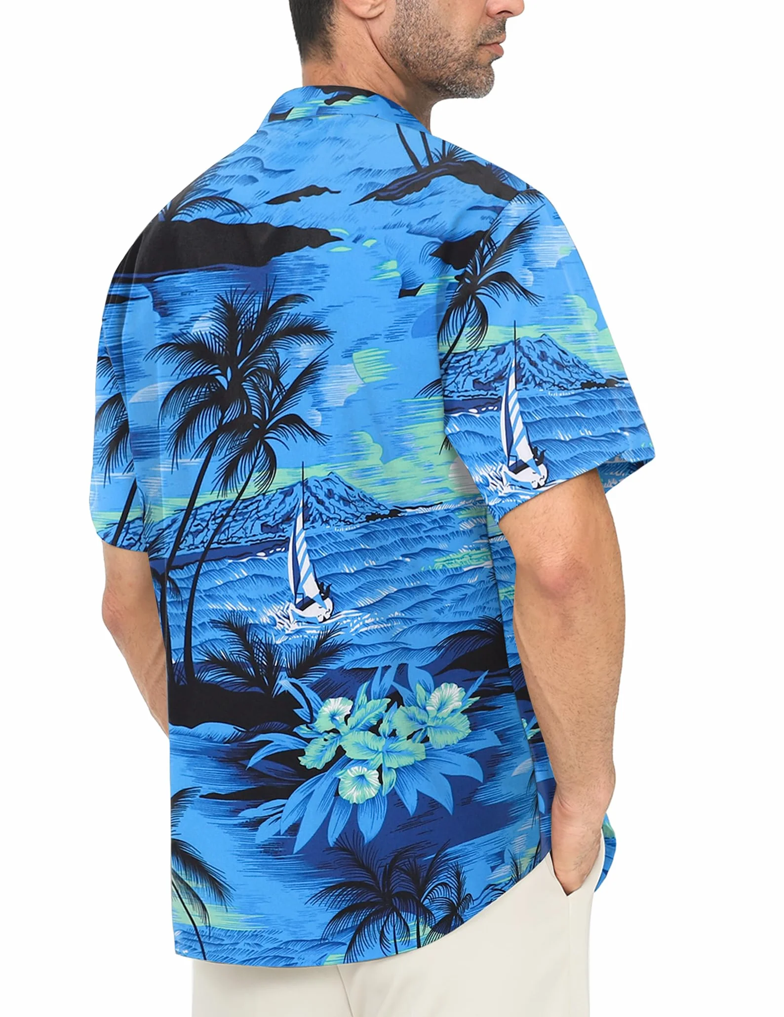 Koszula hawajska dla mężczyzn z kieszenią, zapinana na guziki, odporna na zagniecenia, na plażę, imprezy przy basenie (S-4XL)