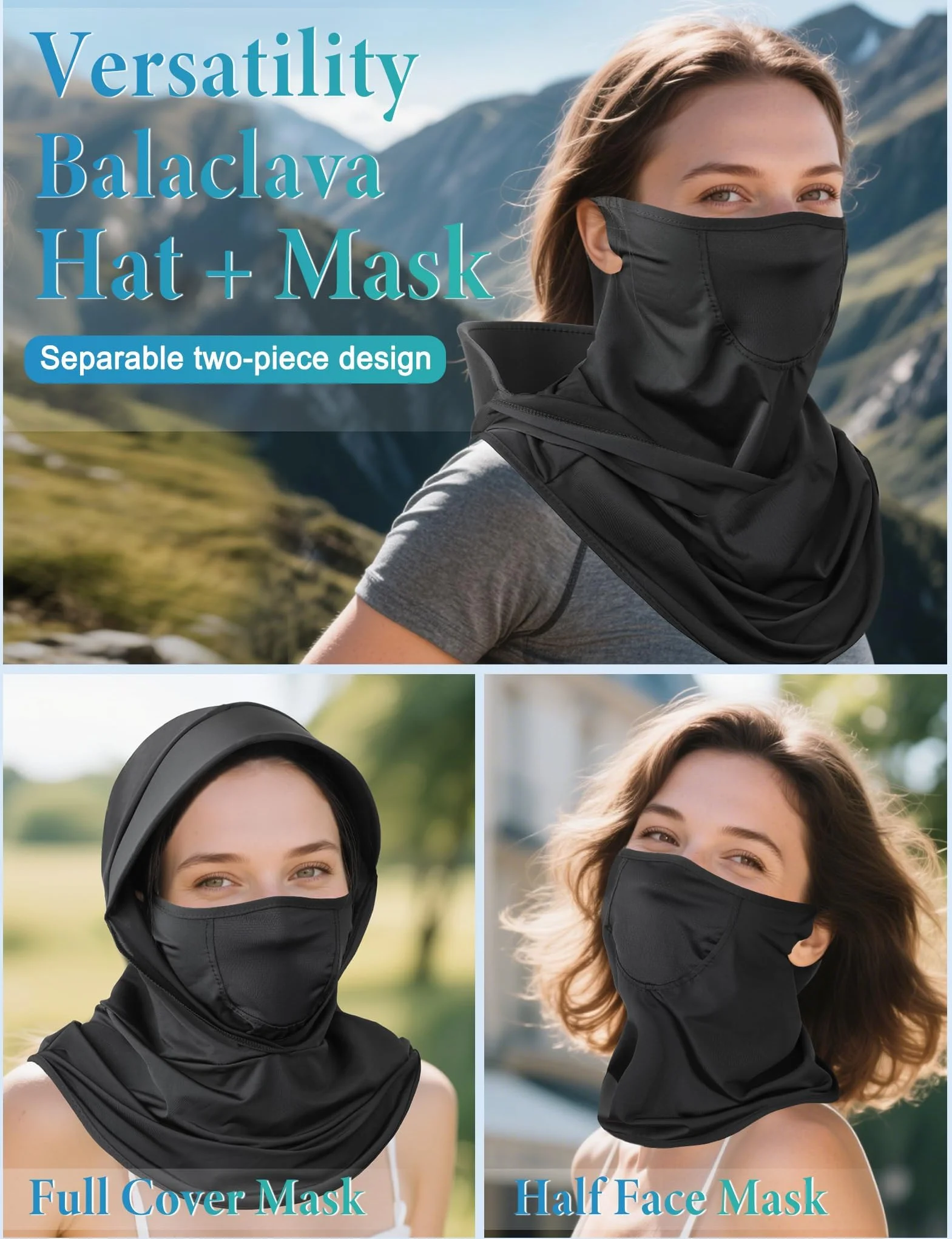 Becellen Balaclava letnia kominiarka, cienka czapka rowerowa, odporna na promieniowanie UV, fajna czapka rowerowa, wielofunkcyjna oddychająca czapka na rower, motocykl, czarny, Rozmiar uniwersalny