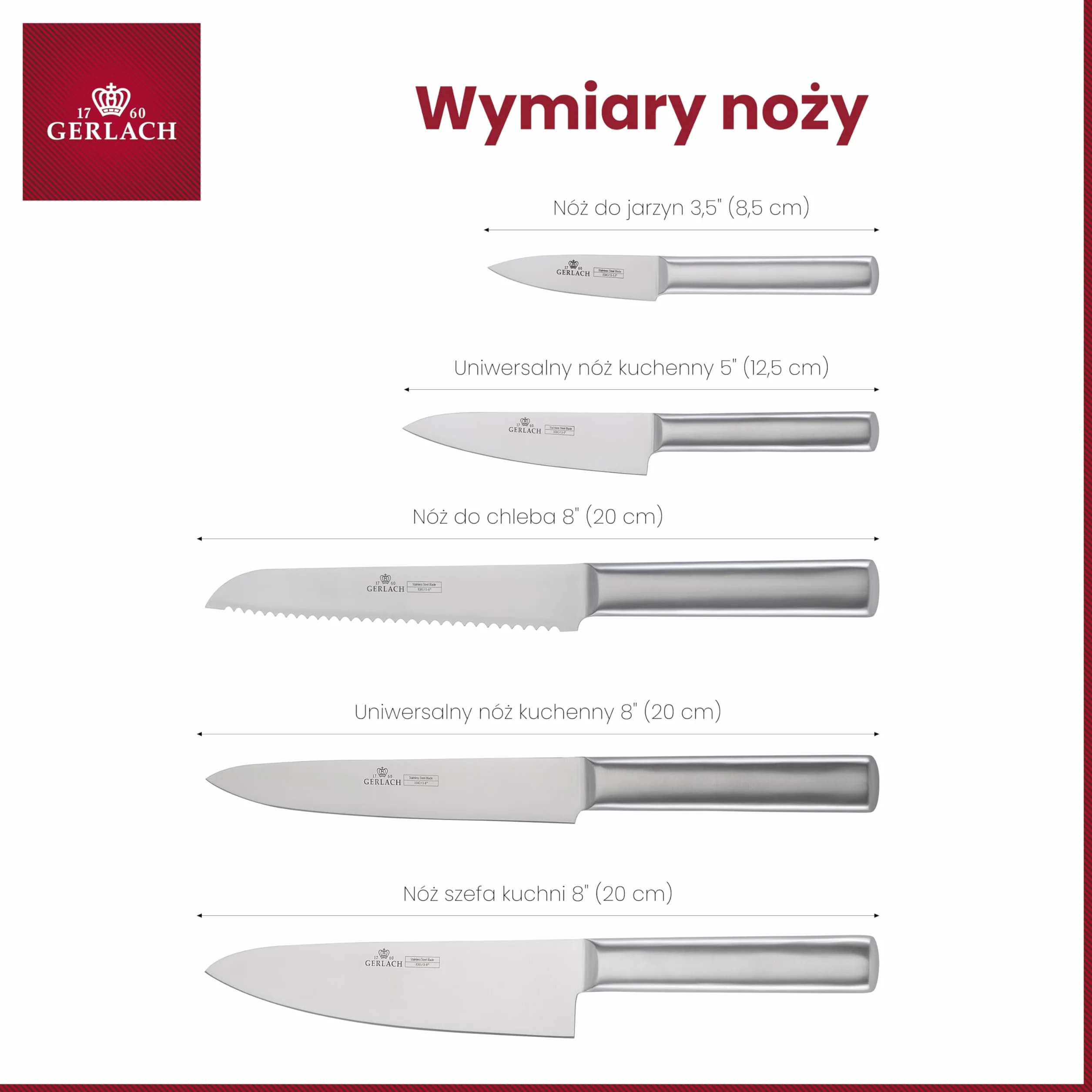 Gerlach Ambiente Oak NK997 Zestaw Noży w Bloku, Srebrny/Brązowy, 5 elementów
