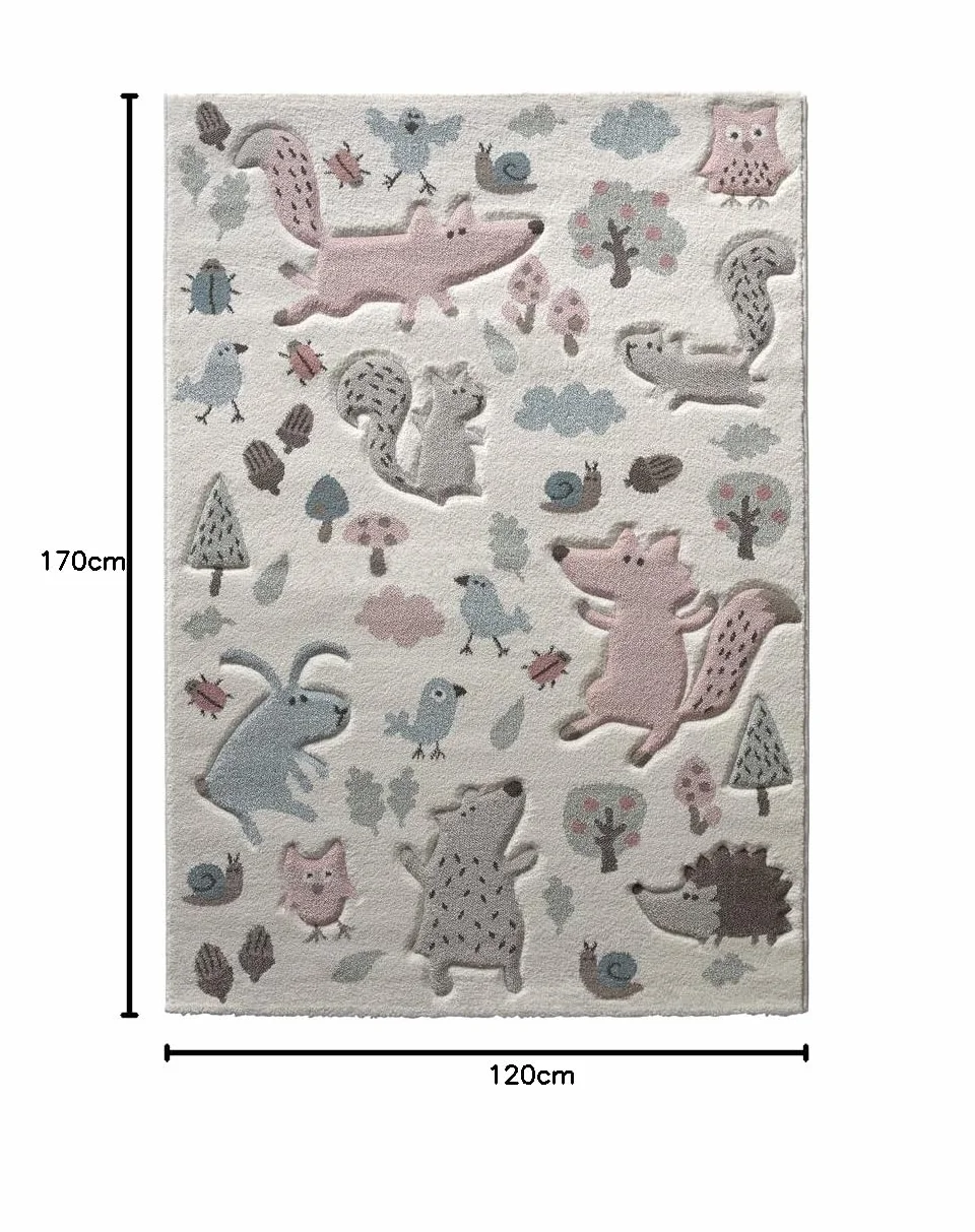 Wecon Home Sigikid dywan dziecięcy z krótkim włosiem Forest SK-21965-063 biały różowy niebieski szary taupe 120 x 170 cm
