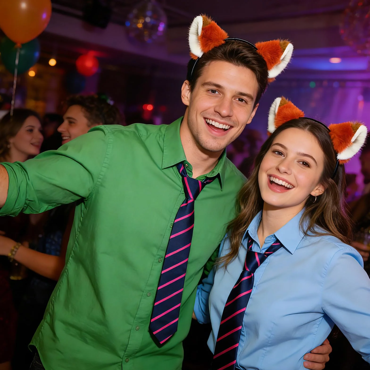 MWOOT Kostium karnawałowy, lisie uszy, opaska do włosów, lisie uszy, cosplay, futrzany kostium lisa z krawatem w paski, na Halloween, Cosplay, akcesoria urodzinowe