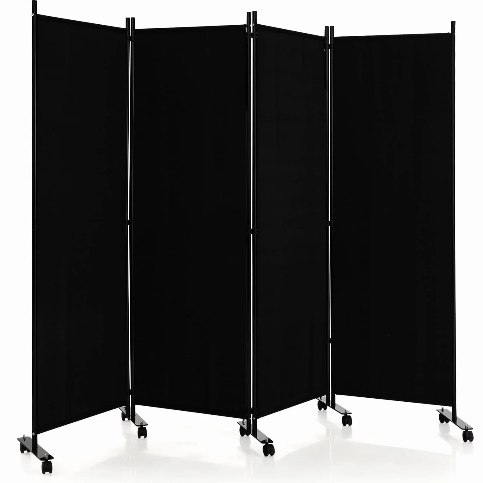 GOPLUS 4-częściowa składana ścianka działowa 225 x 173 cm metalowa rama parawan z rolkami czarny