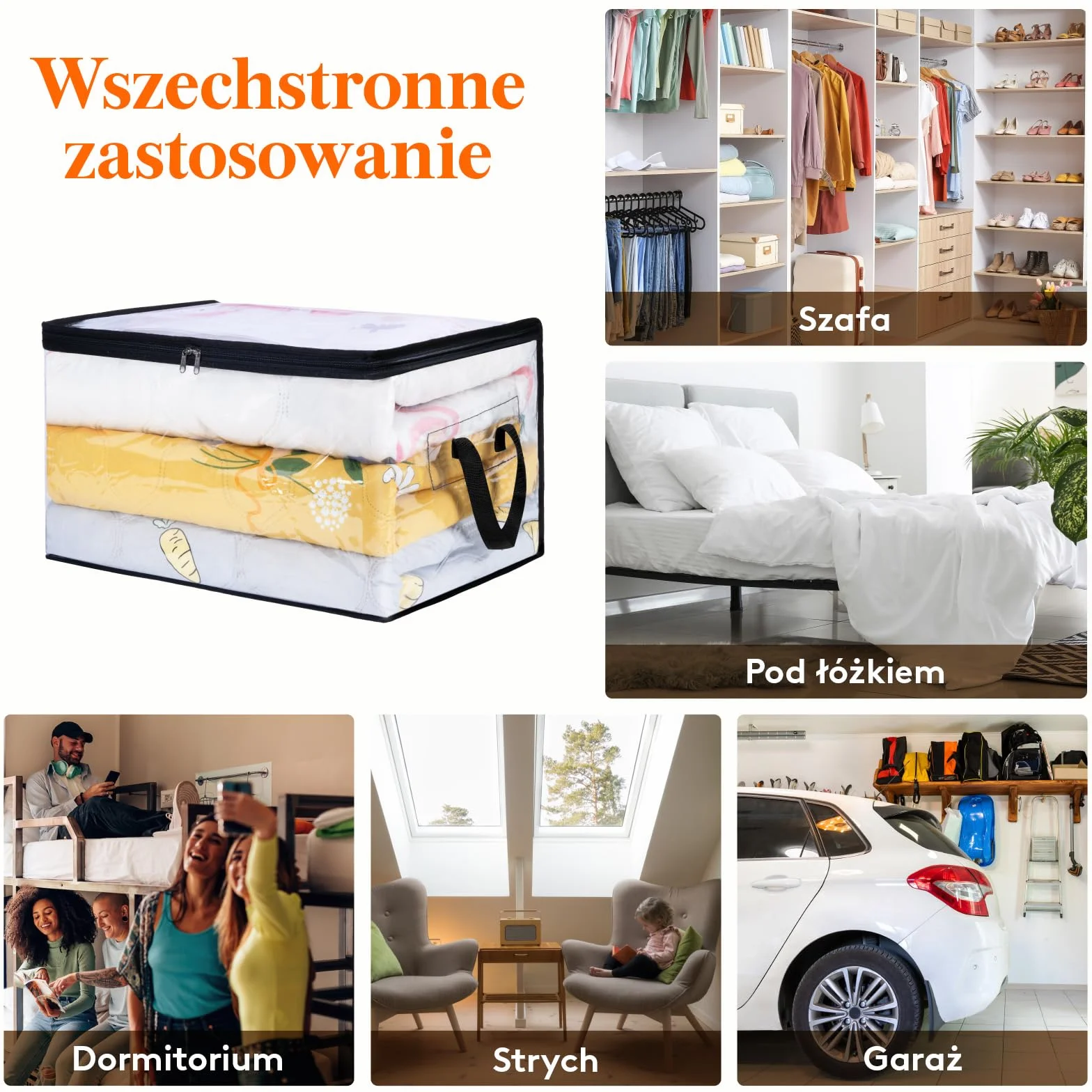 Lifewit Zestaw 6 przezroczystych toreb do przechowywania 60 l PVC składane
