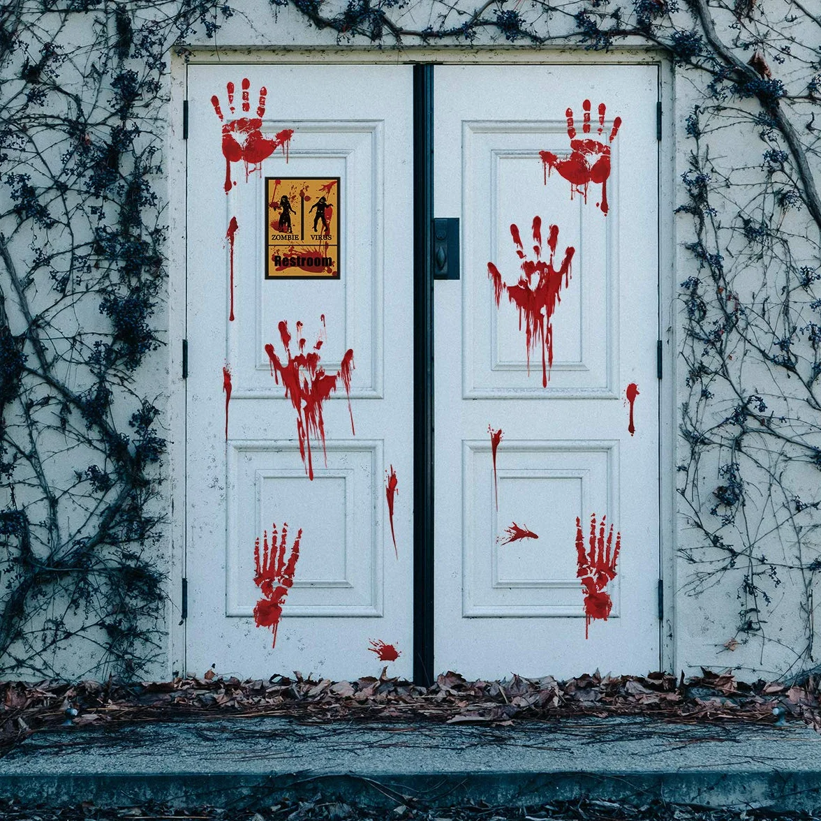 Naklejki podłogowe Halloween krwawe ślady stóp dekoracje 97 sztuk 10 arkuszy