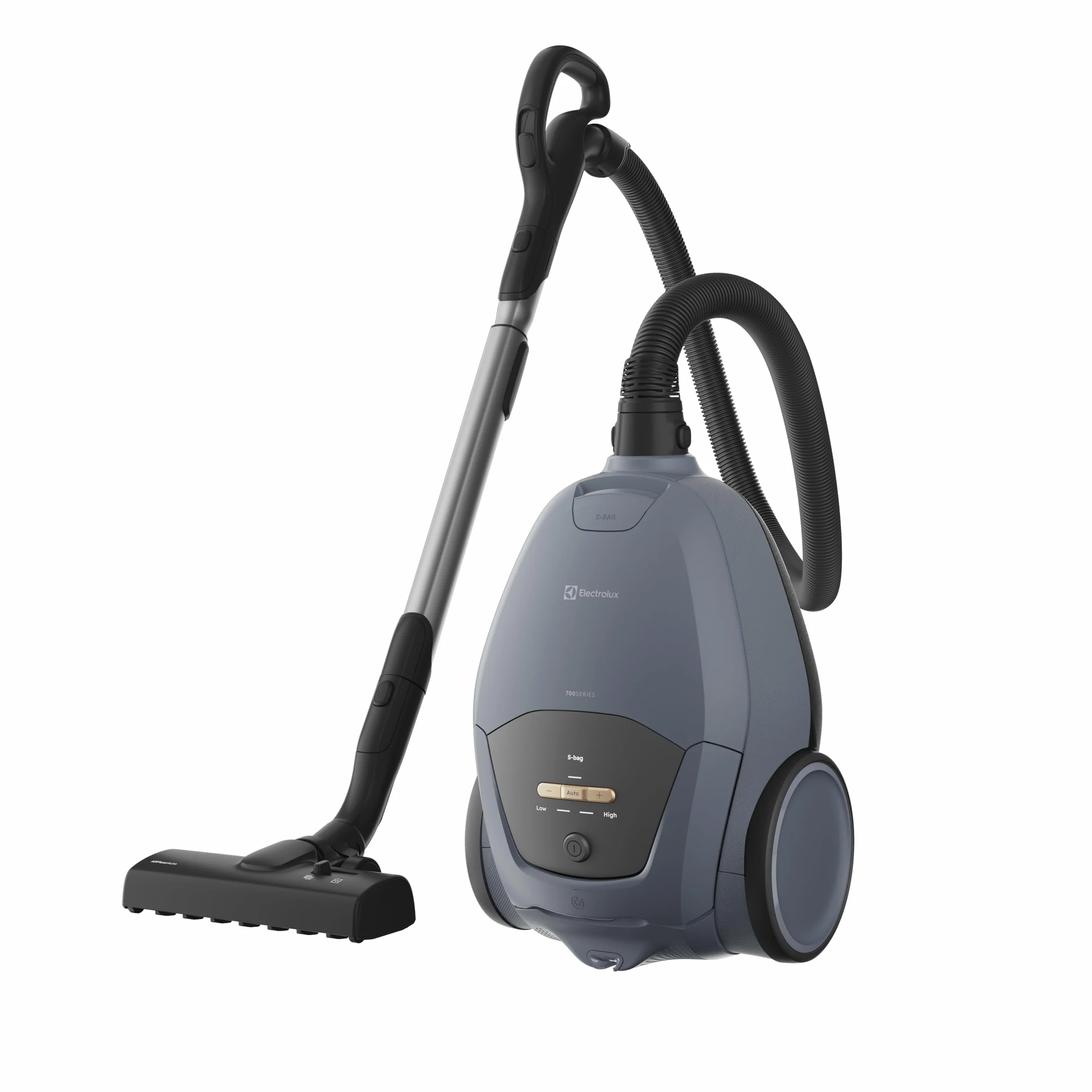 Electrolux 700 Cichy odkurzacz z torbą EB71U2LDB, bardzo cichy 59 DB, szczotka AllFloor Auto do wszystkich podłóg, zmywalny filtr higieniczny E12, promień działania 12 m, 3,5 l, jasnoniebieski denim