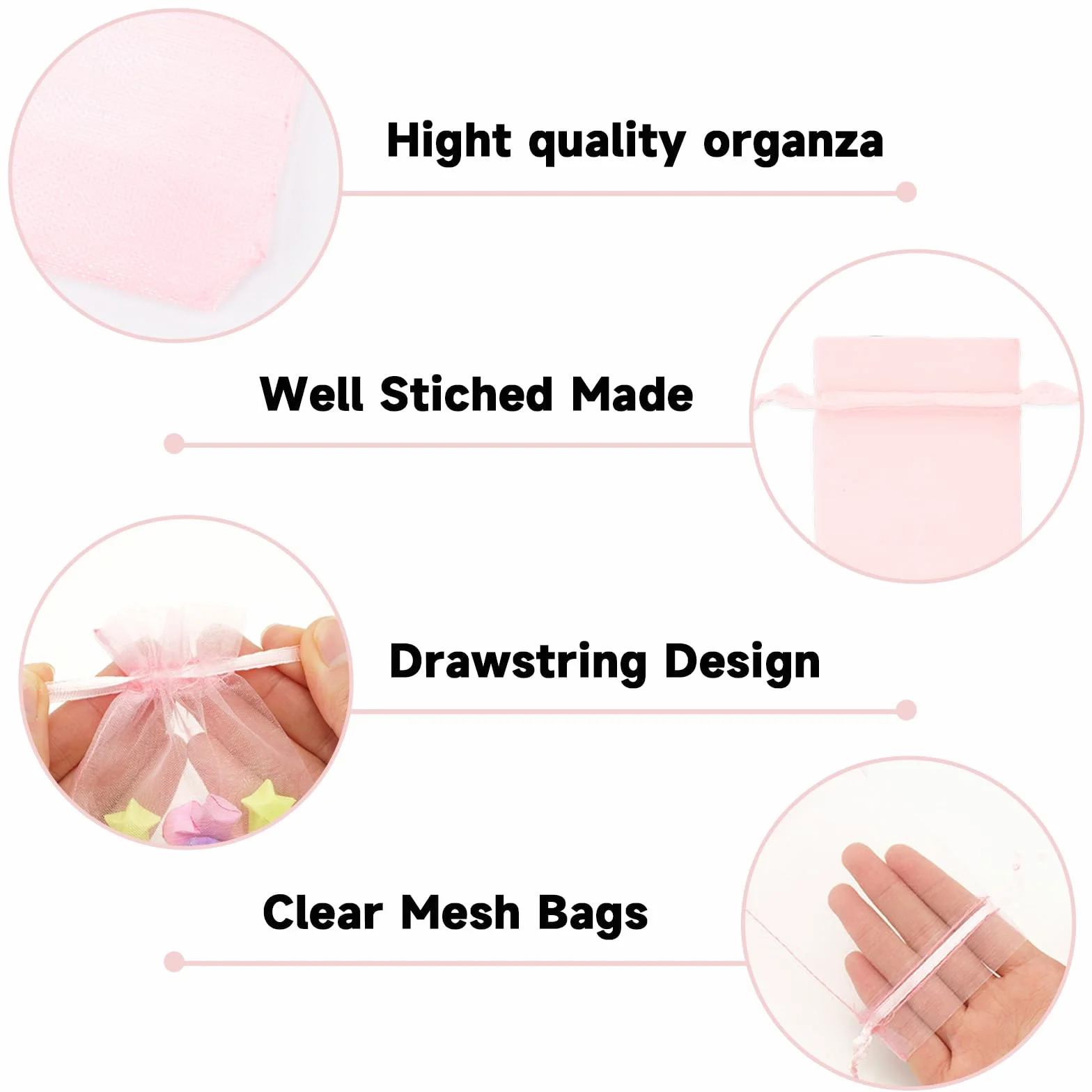 Torebki na prezenty z organzy 7 × 9 cm różowa 100 szt. G2PLUS