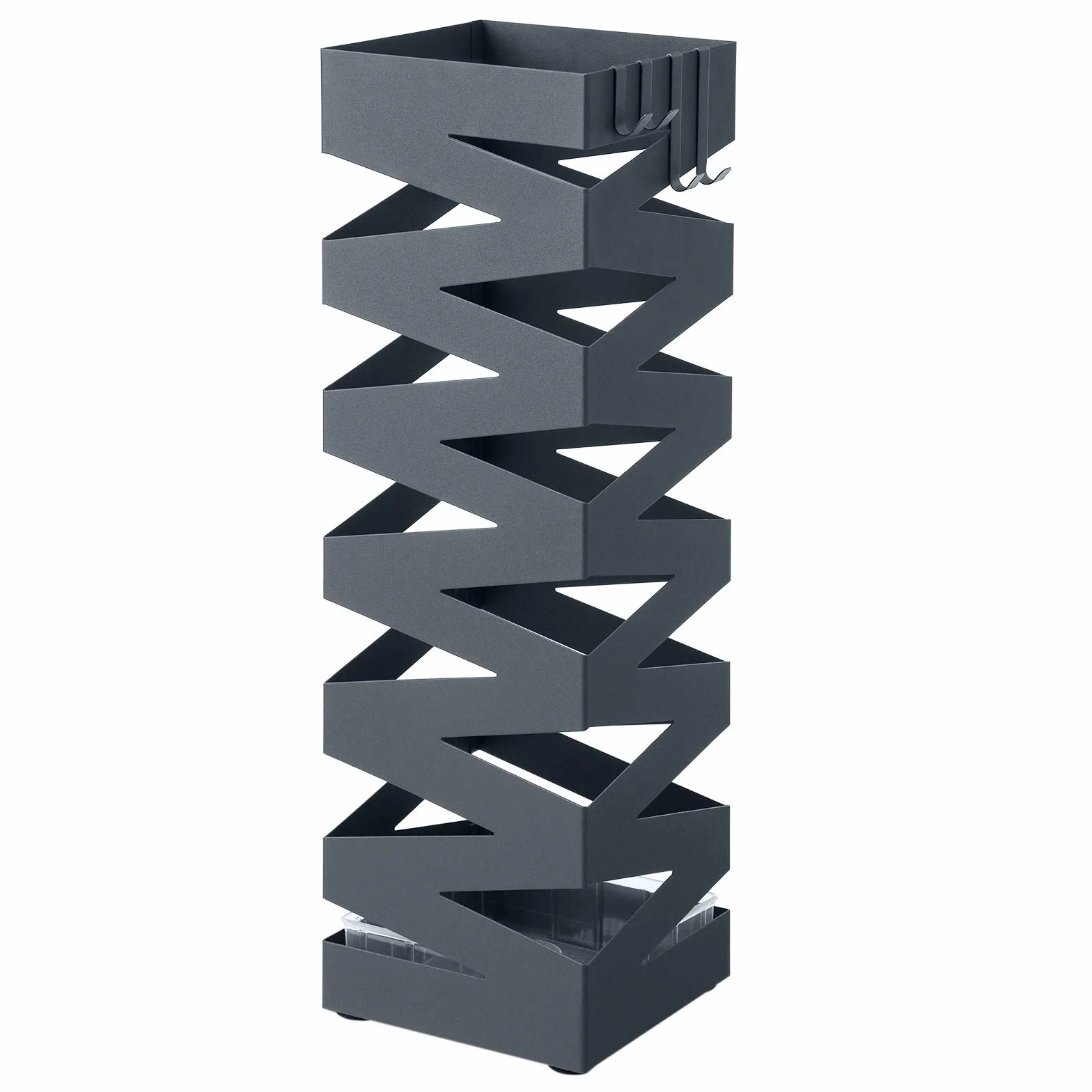 SONGMICS Stojak na parasole metalowy kwadratowy 4 haczyki tacka wodę 15,5x15,5x49 cm antracyt