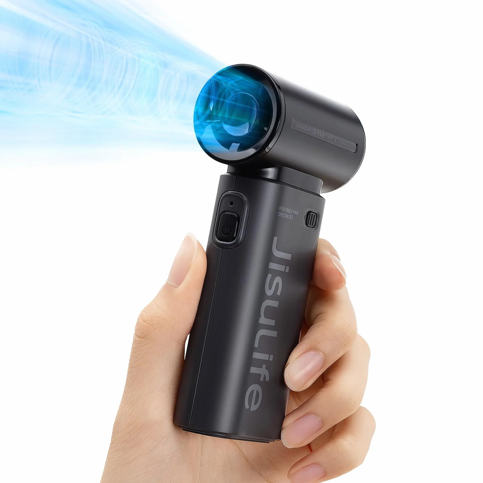 JISULIFE Przenośny ręczny wentylator, Turbo Power High Speed Air [18H maksymalny czas chłodzenia], 5 biegów, akumulator 5000 mAh, mini konstrukcja kieszonkowa, osobisty wentylator na koncerty