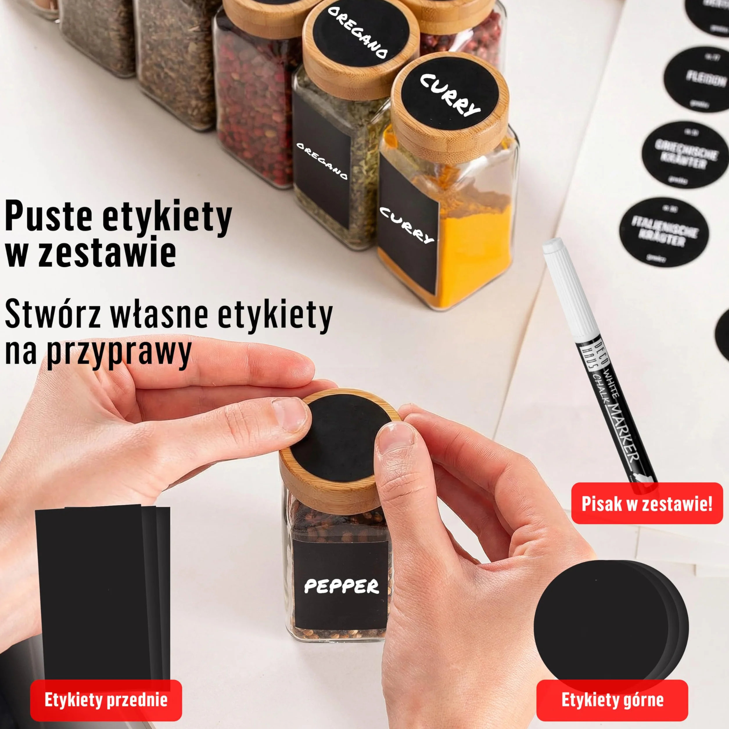 Deco haus Stojak na przyprawy na ścianę bez wiercenia 24 słoiczki 280 etykiet