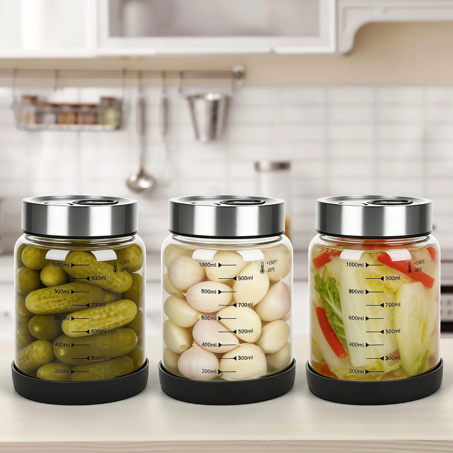 Słoik do fermentacji 1 l z pokrywką i zaworem fermentacyjnym, szklany pojemnik kimchi