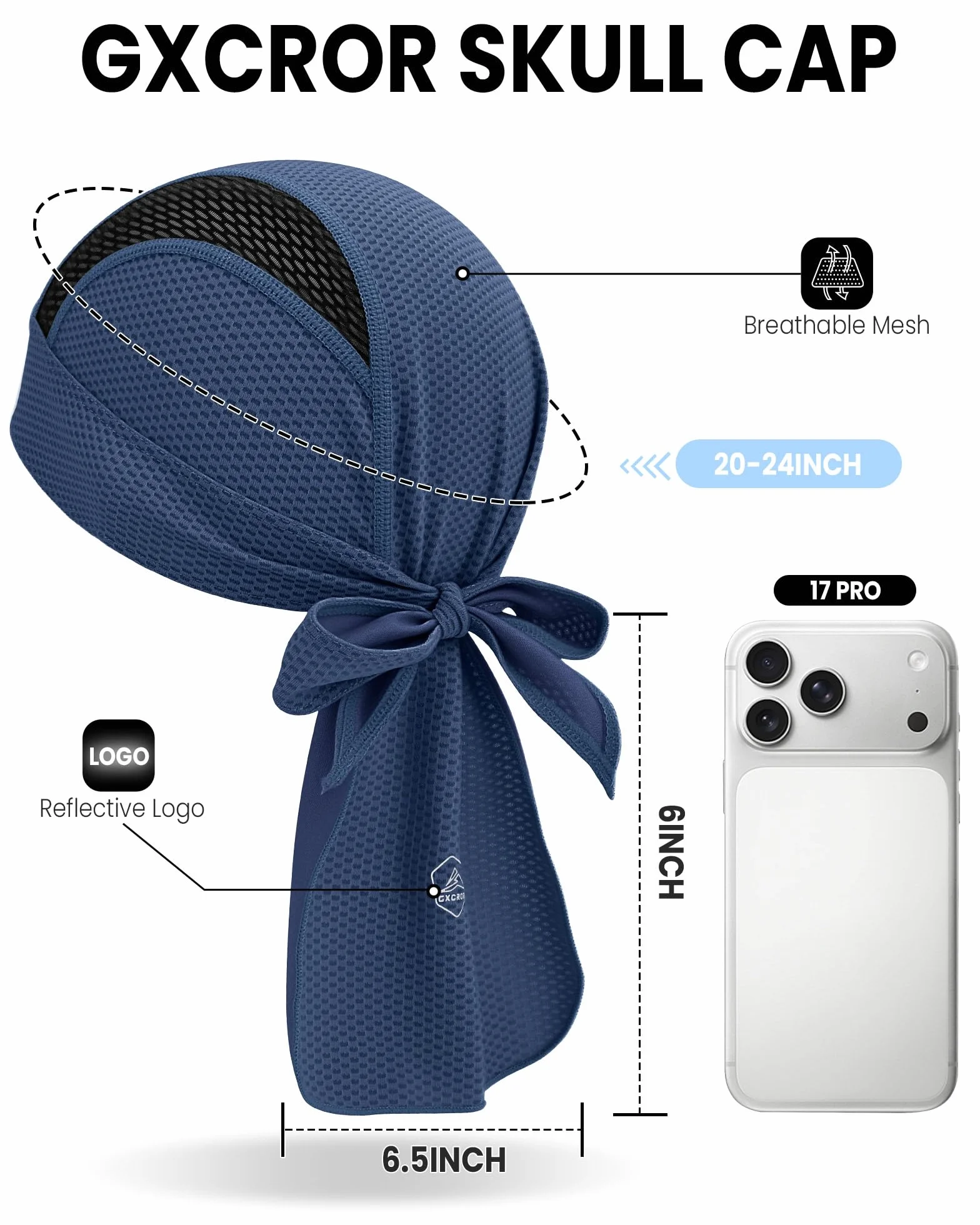 GXCROR Chłodząca czapka z czaszką Durag Bandana, odprowadzająca pot chusta na głowę do jazdy na rowerze, biegania, motocykla, oddychająca szmatka Doo