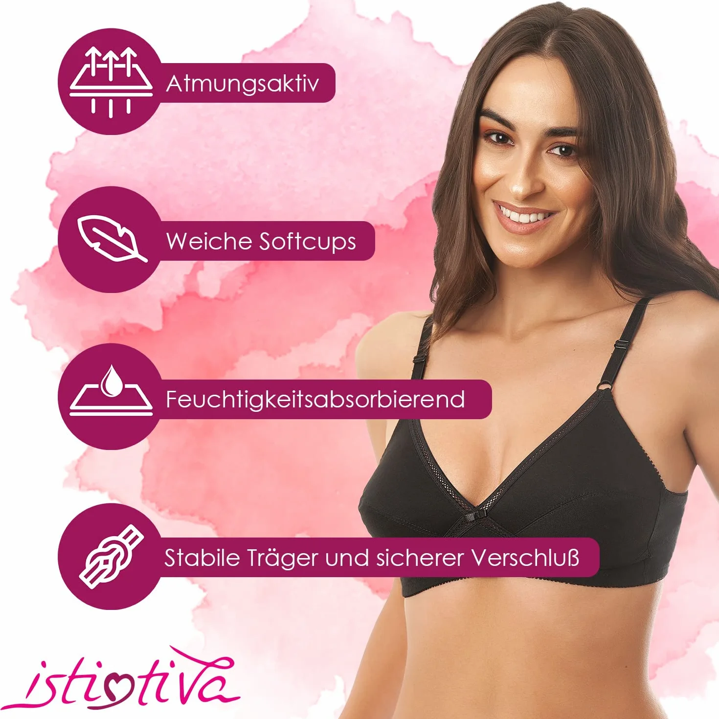 Valeria - Biustonosz bez fiszbin z 100% bawełny dla dużych piersi i maksymalnego wsparcia - Bez wyściełanych miękkich miseczek