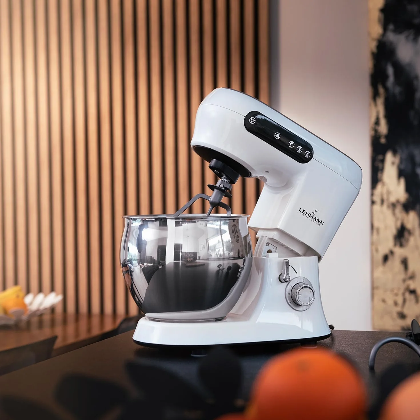 Lehmann Elektroniczny wyświetlacz wielofunkcyjny robot kuchenny z miską ze stali nierdzewnej, 5 l, 2300 W, 6 poziomów, z hakiem do ugniatania ciasta i trzepaczką