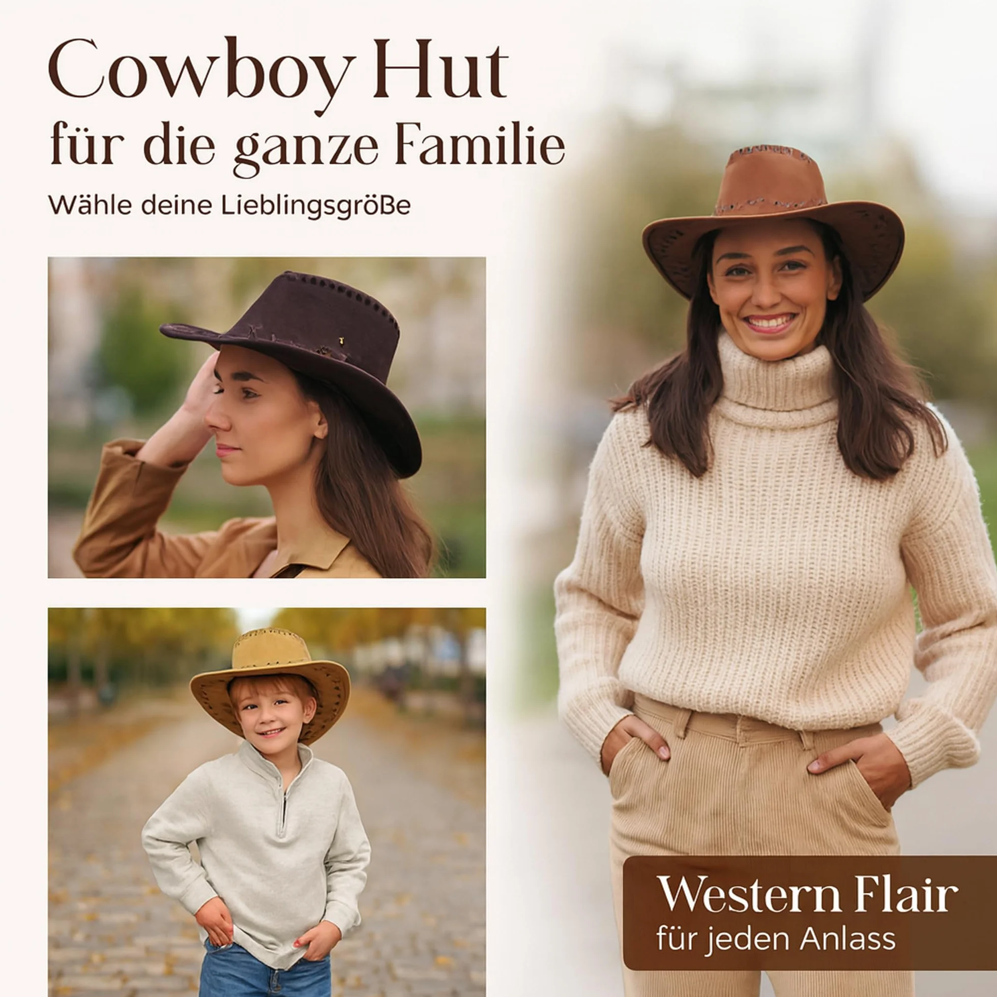 Kapelusz Kowbojski Western Cowgirl dla Kobiet, Mężczyzn i Dzieci