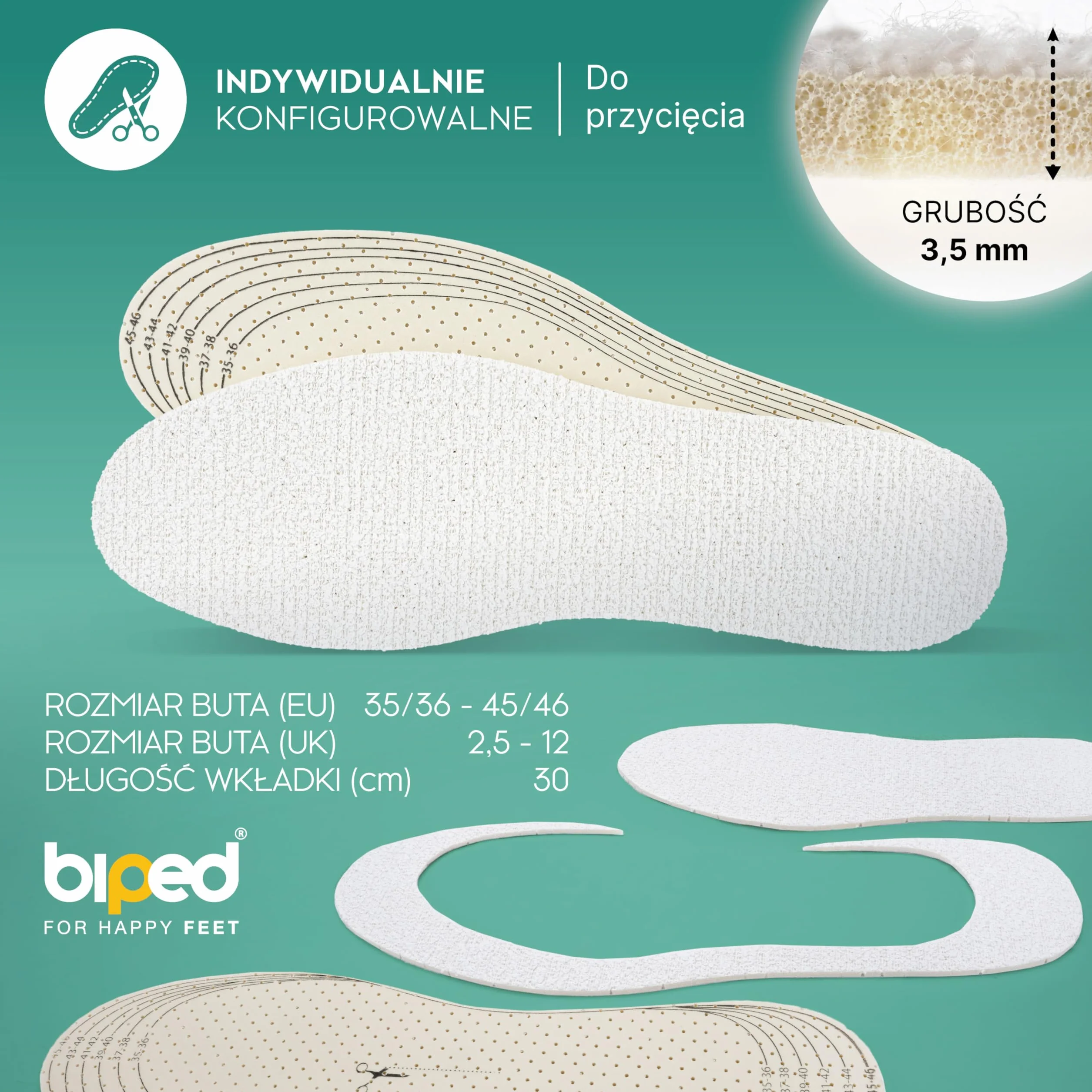 biped 3 pary wkładek do bosych stóp do przycięcia na wymiar - wkładki frotte ze 100% bawełny i miękką lateksową amortyzacją - wkładki przeciw nieprzyjemnemu zapachowi stóp i bakteriom z2028