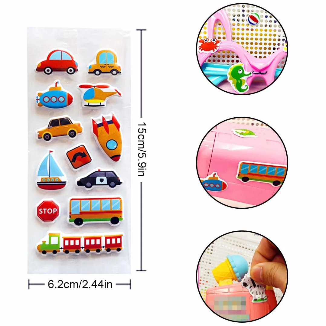 Kids' naklejki 3D, naklejki na lodówkę, urocze magnesy na lodówkę, nadają się do różnych mebli, scrapbookingu, prezentów dla dzieci (8 arkuszy)