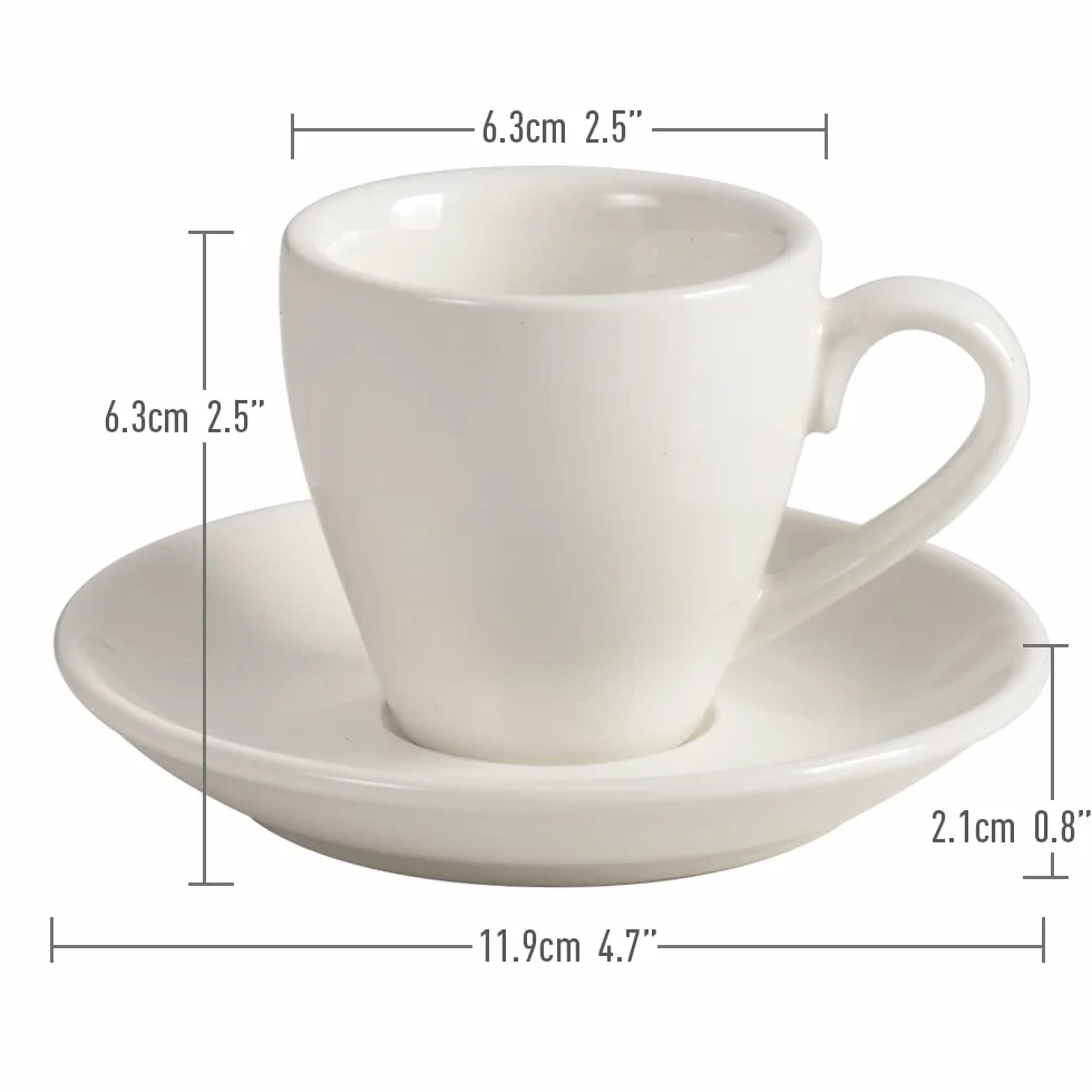 ionEgg Porcelanowy kubek do espresso ze spodkiem i łyżkami 80 ml 2 sztuki biały