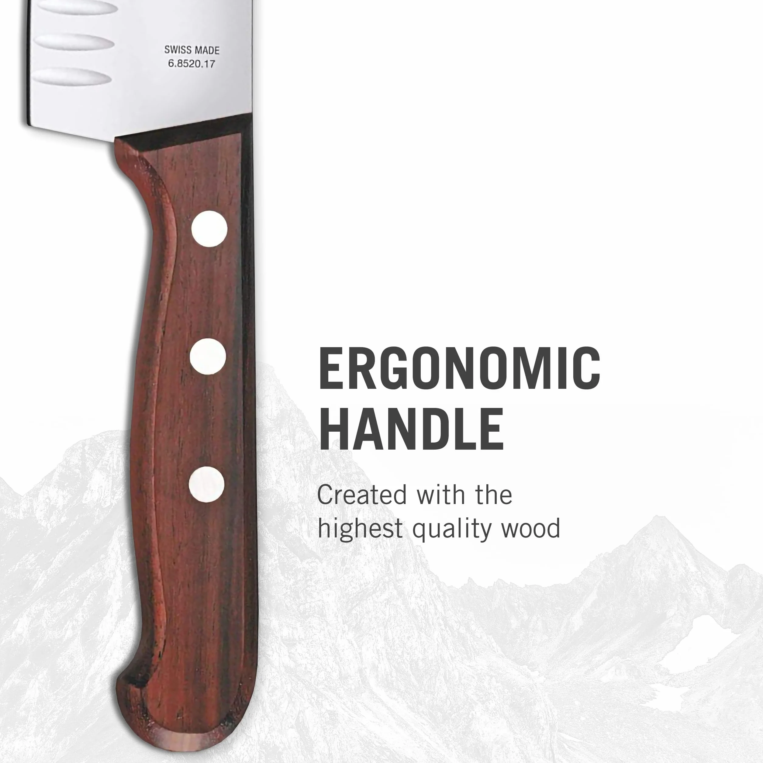 Victorinox, 6.8520.17G, Wood, Santokumesser, Extra scharfe Klinge, mit Kullenschliff, mit edlem Holzgriff, Braun, Made in Switzerland,
