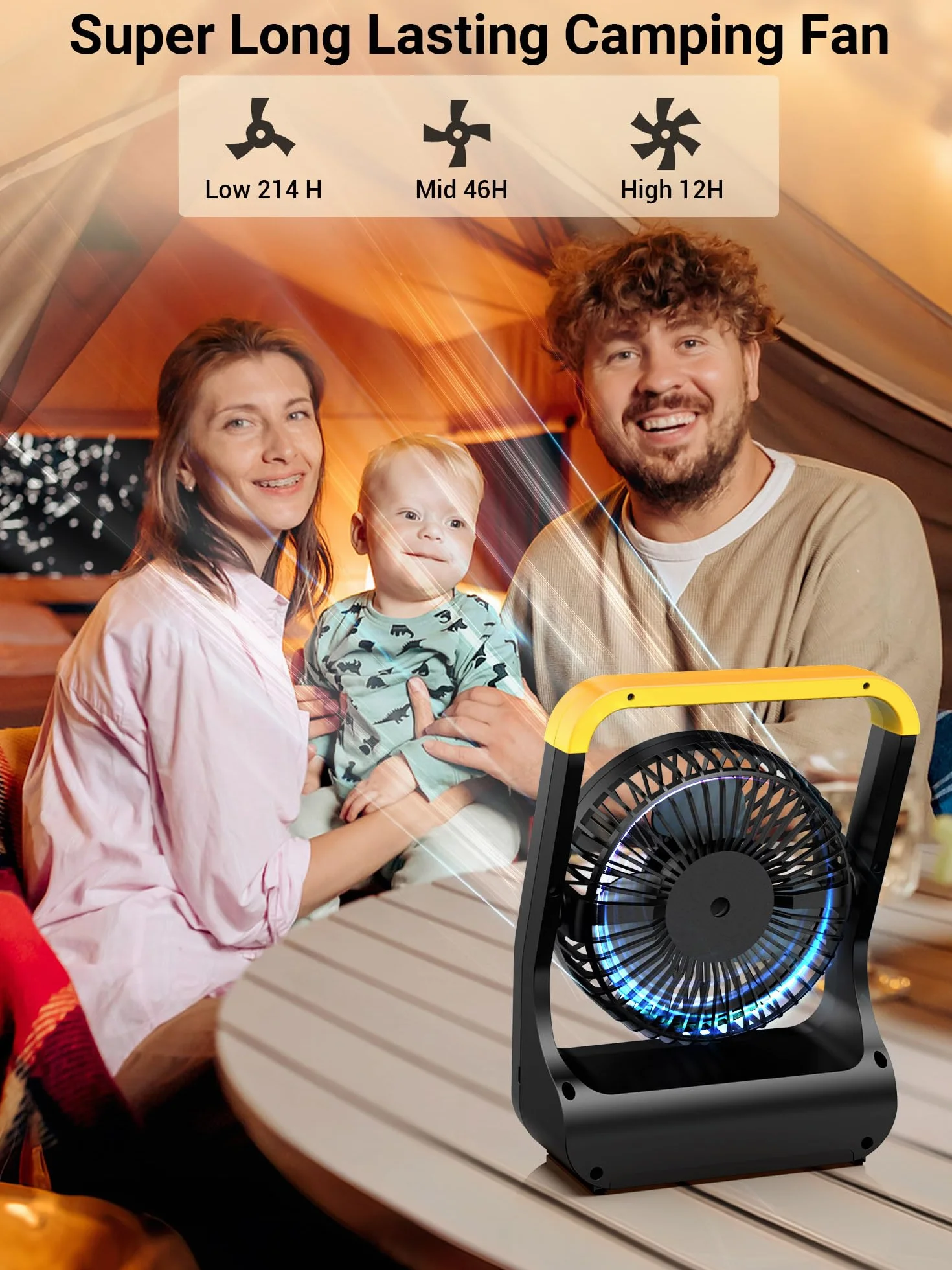 Gazeled Wentylator na baterie D-Cell z timerem 3 prędkości cichy obrót 180°