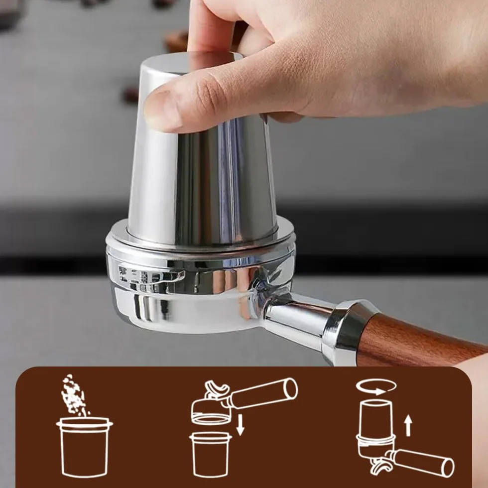 Kubek dozujący ze stali nierdzewnej 58 mm do kawy espresso srebrny