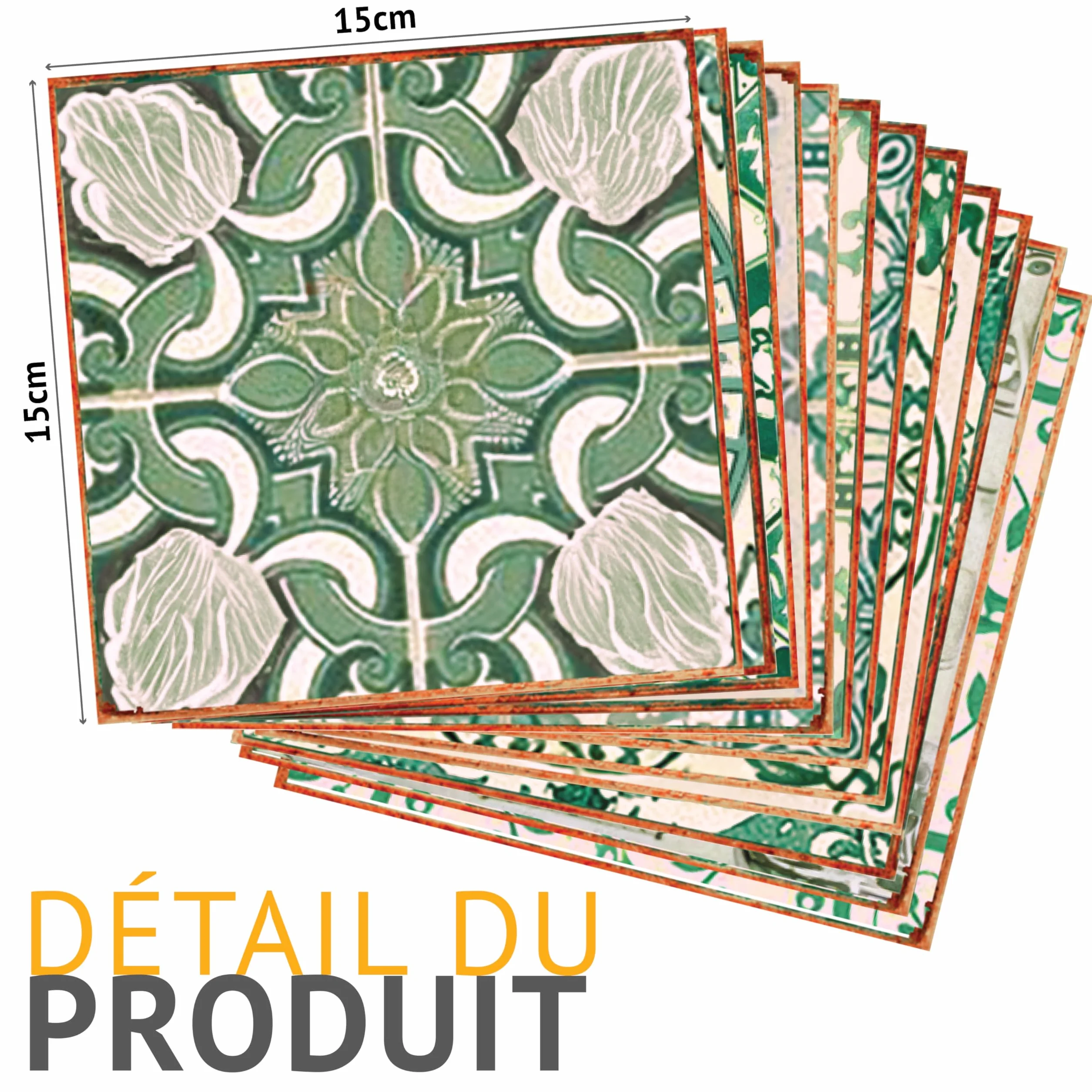 WALPLUS 24 szt. Samoprzylepne Naklejki Kuchenne 15x15cm Wodoodporna Płytka Klej Ścienny Łazienka Łatwe do przyklejenia i Zdejmowania Naklejki Ścienne Naklejki Kuchenne Płytki Vintage Zielone