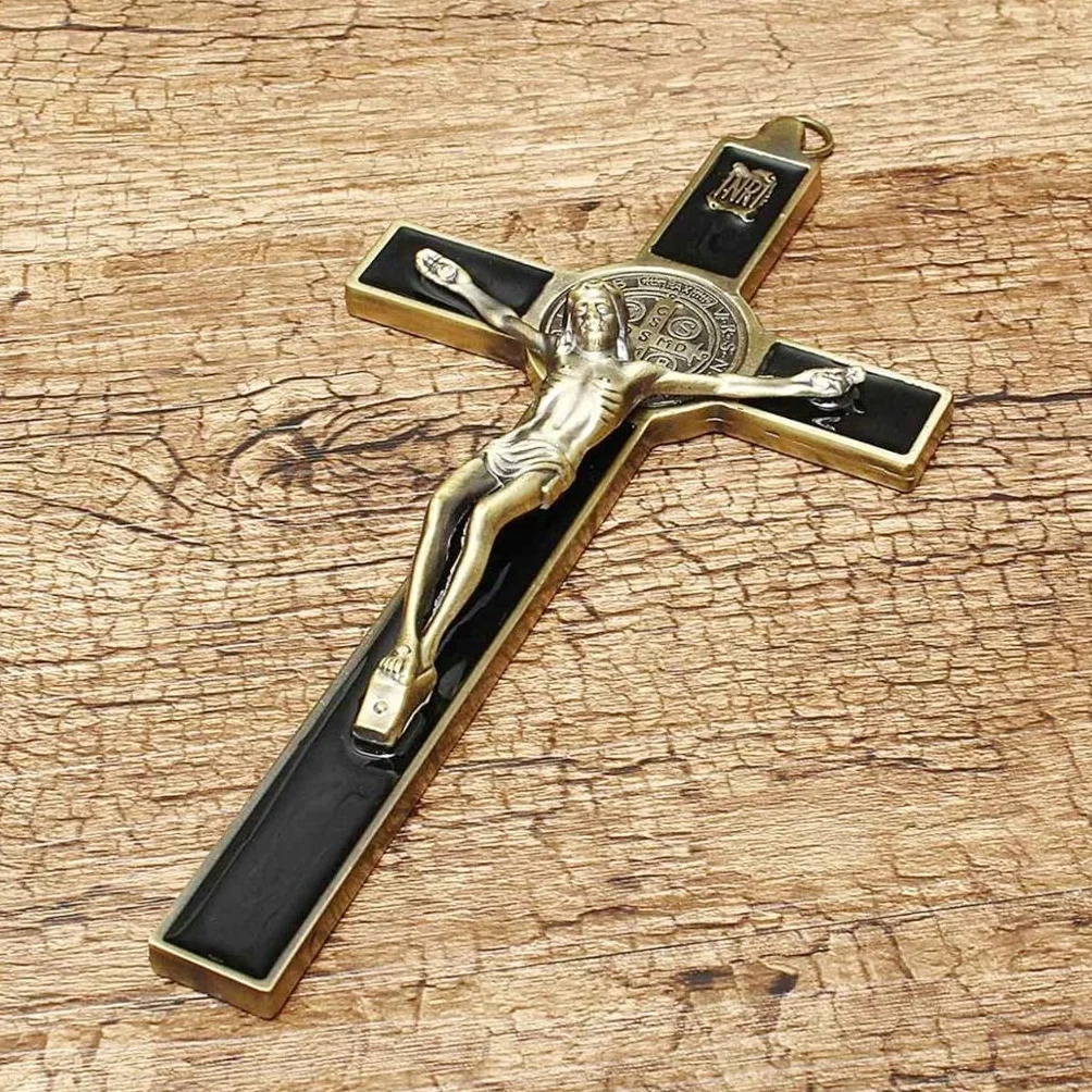 Ścienny krucyfiks krzyż Jezus Chrystus 3D Rzemiosło Dekoracja Antyczna 19,5x9,5 cm