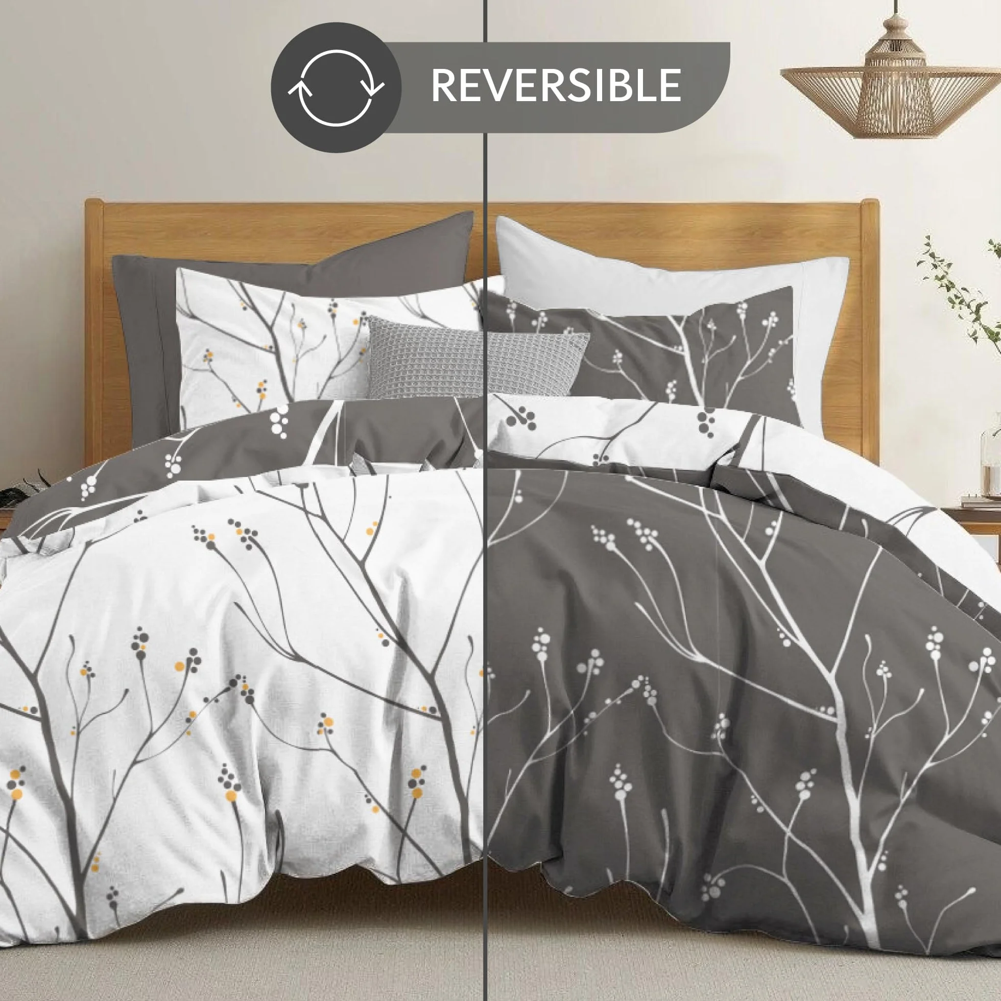 Dreamzie Zestaw Pościeli 240x260 cm z 2 Poszewkami 65x65 cm Oeko TEX Szaro-Biały